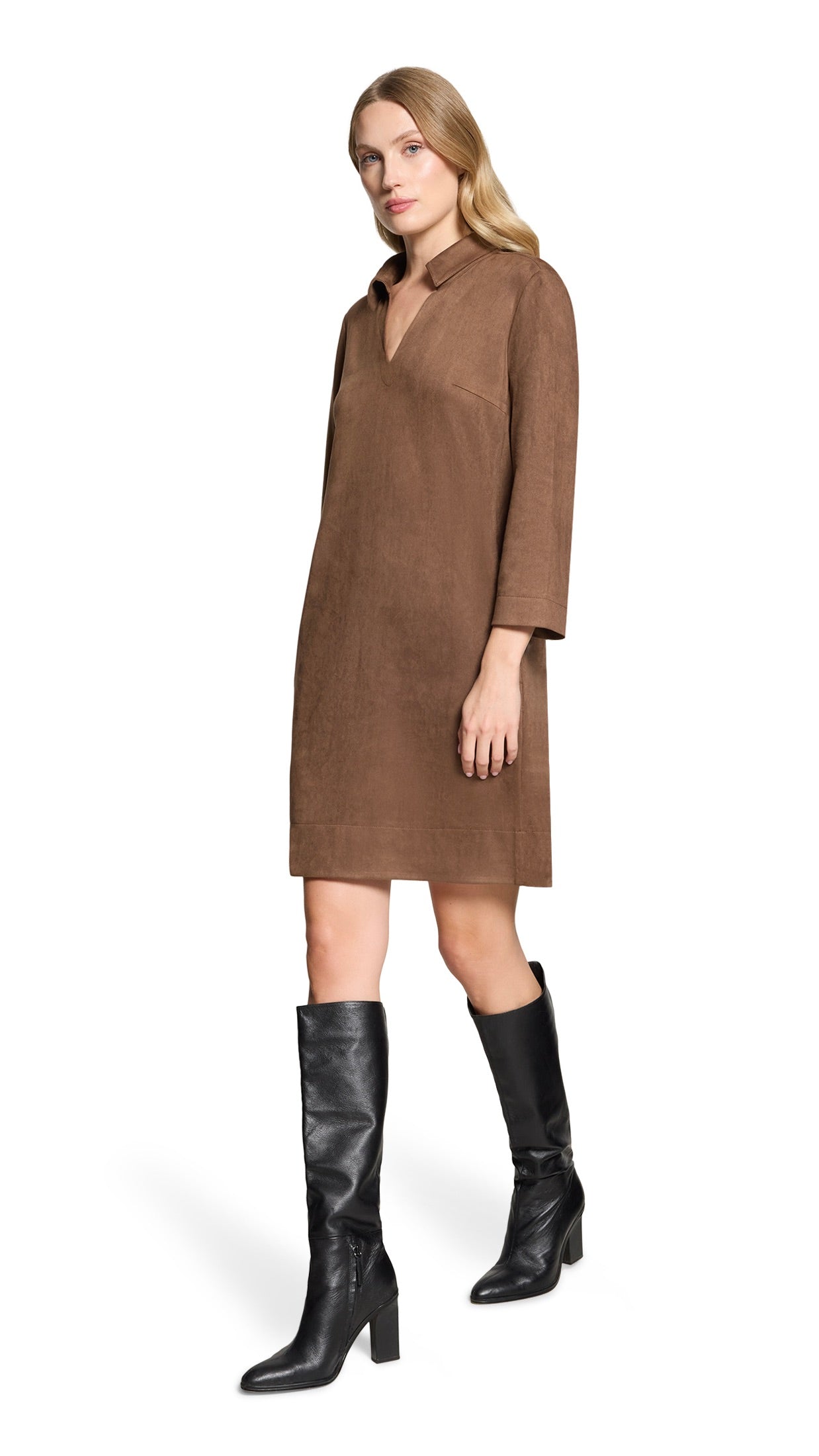 ROBE DROITE EN SUEDINE MARRON CAFE POUR FEMME BETTY BARCLAY 1916/1673