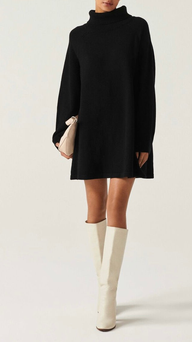 ROBE COL ROULE EN MAILLE BASH MEDEE NOIR