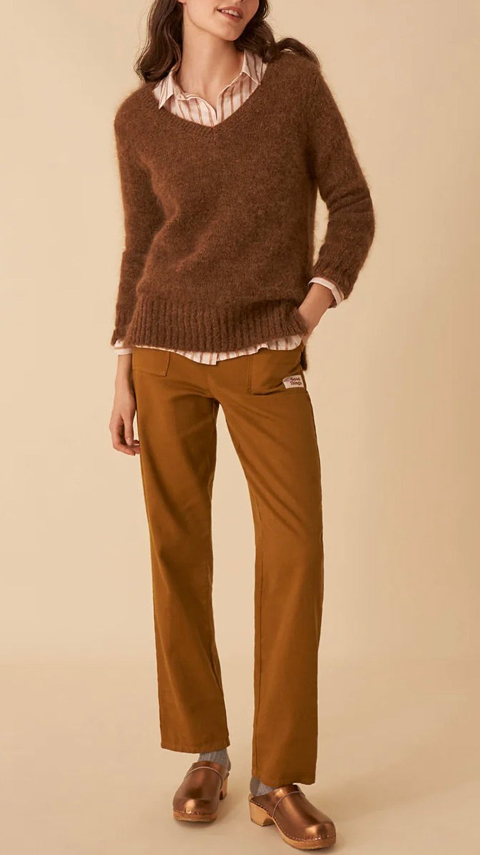 PULL MAILLE MOELLEUSE COL V DES PETITS HAUTS BERTON MOKA CAMEL