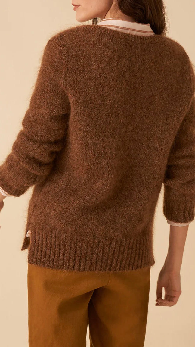 PULL MAILLE MOELLEUSE COL V DES PETITS HAUTS BERTON MOKA CAMEL