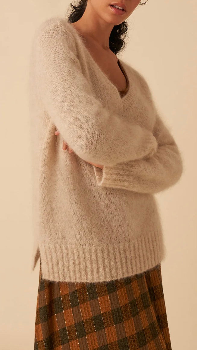 PULL MAILLE MOELLEUSE COL V DES PETITS HAUTS BERTON FARINE BEIGE