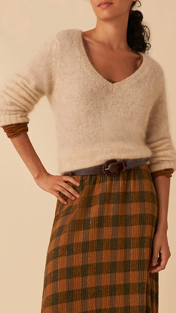 PULL MAILLE MOELLEUSE COL V DES PETITS HAUTS BERTON FARINE BEIGE