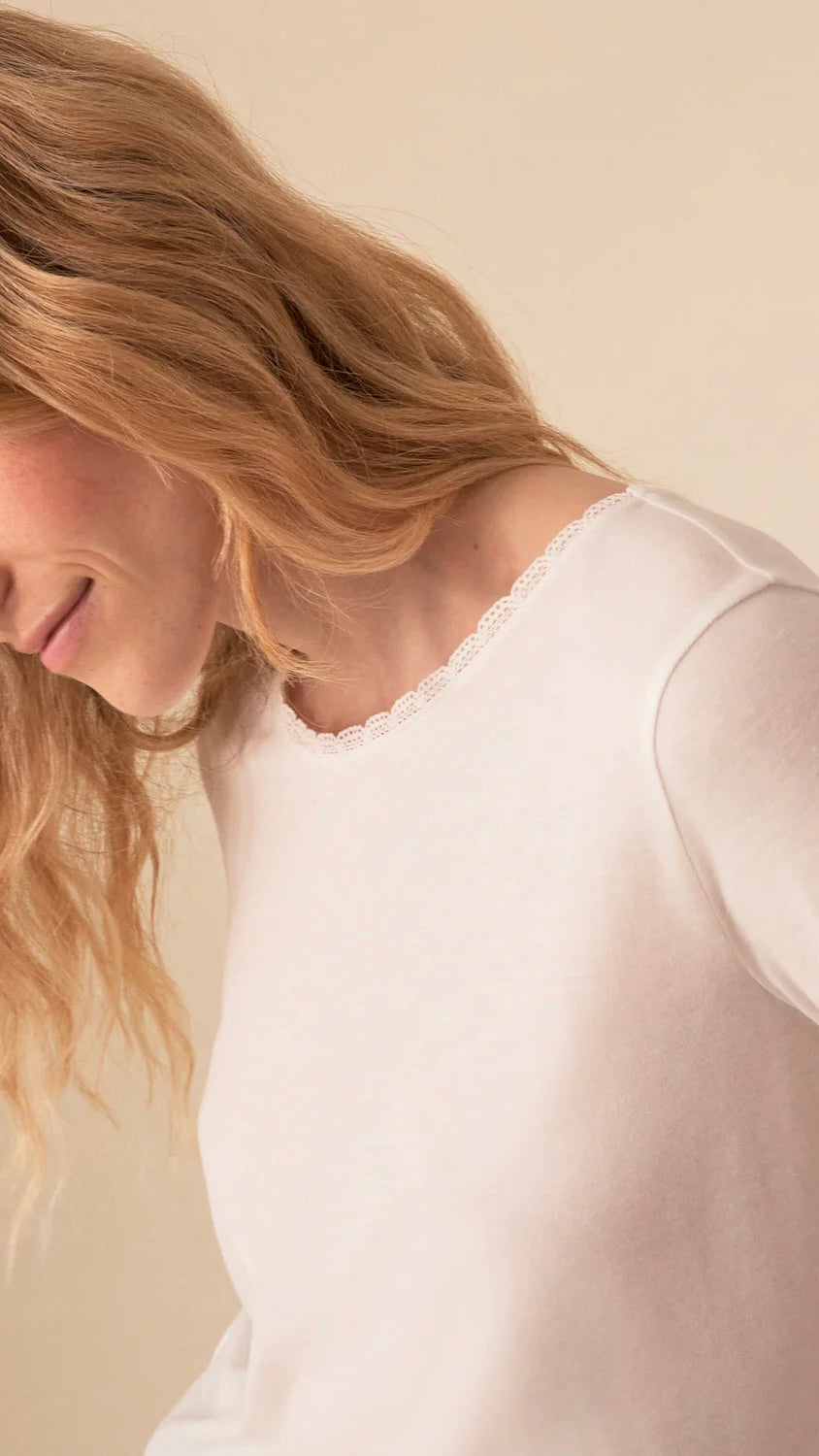 TEE SHIRT AVEC DENTELLE DES PETITS HAUTS IZELIE ECRU