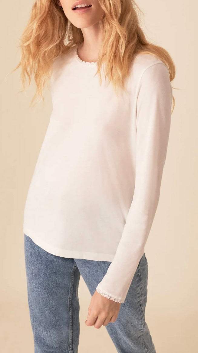TEE SHIRT AVEC DENTELLE DES PETITS HAUTS IZELIE ECRU