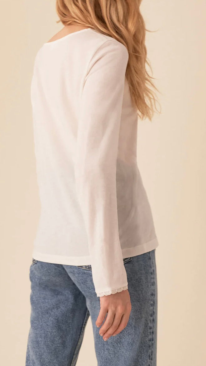 TEE SHIRT AVEC DENTELLE DES PETITS HAUTS IZELIE ECRU