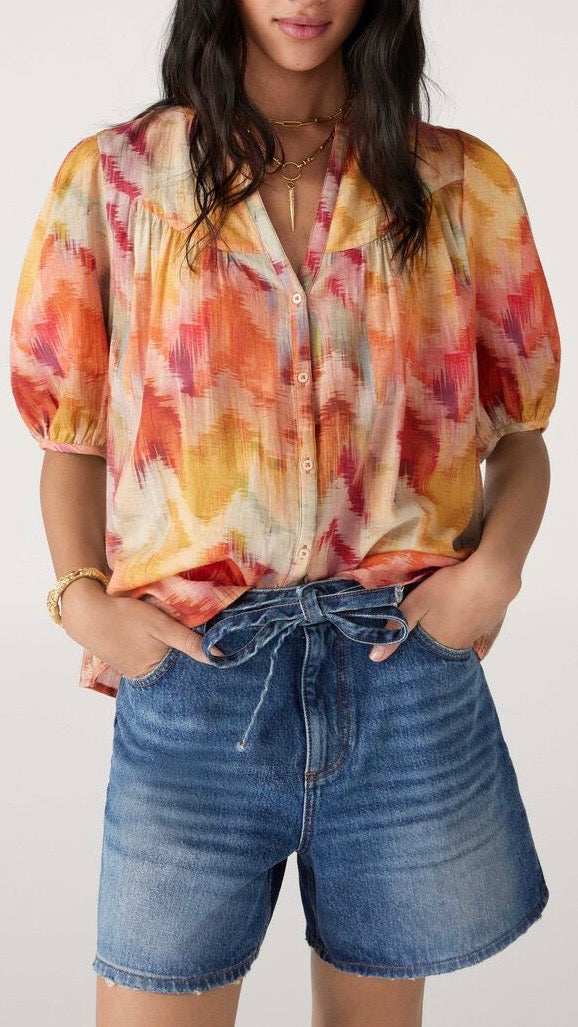 CHEMISE MANCHES COURTES PLISSEE OCRE BASH ALABAMA