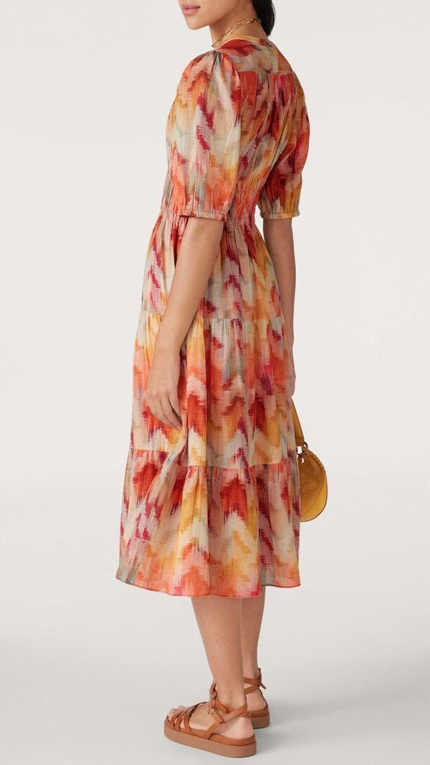 ROBE MIDI IMPRIMEE SMOCKS BASH ANISSA OCRE