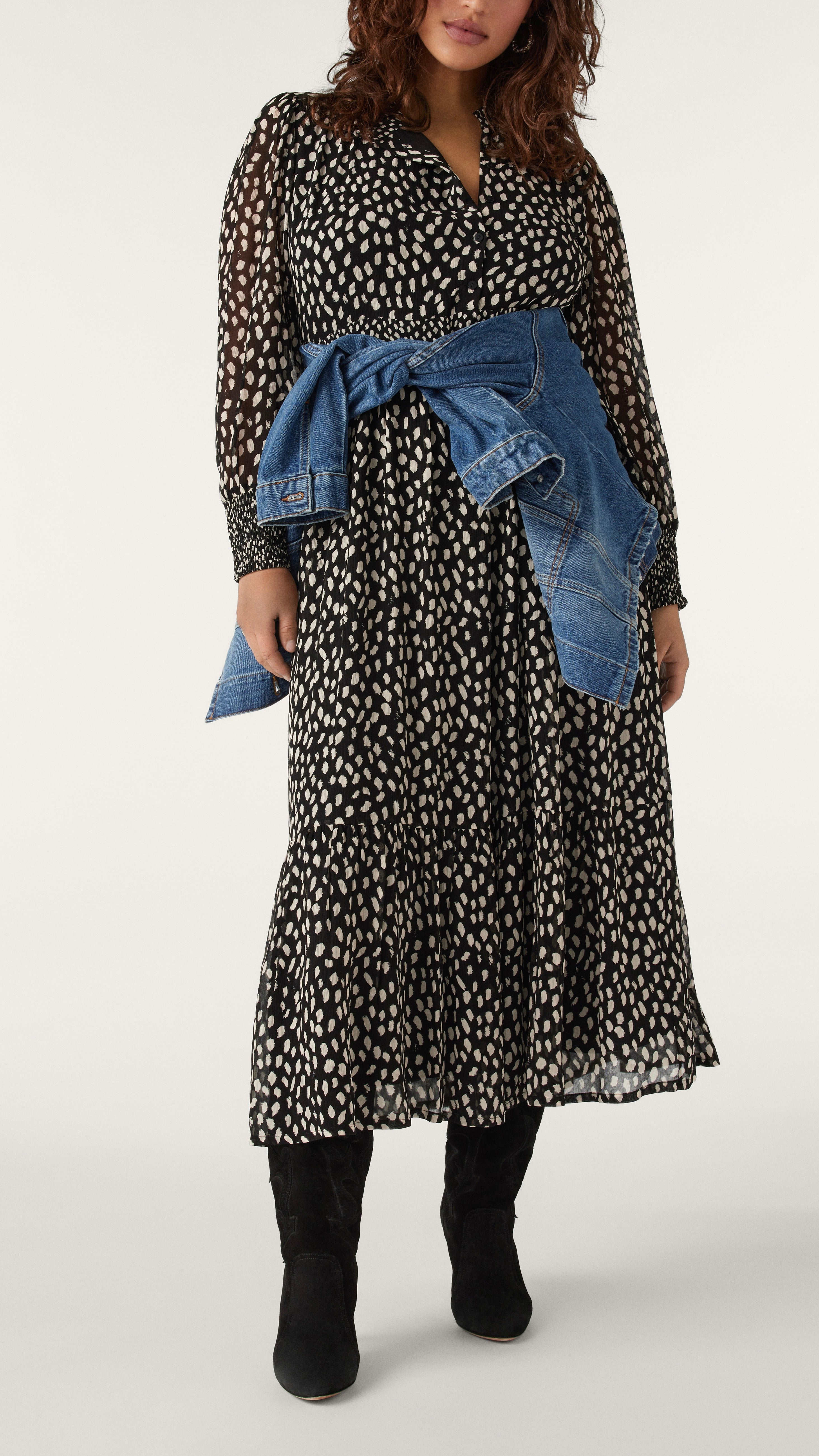 ROBE LONGUE FLUIDE IMPRIMÉE BIANCA BASH NOIR