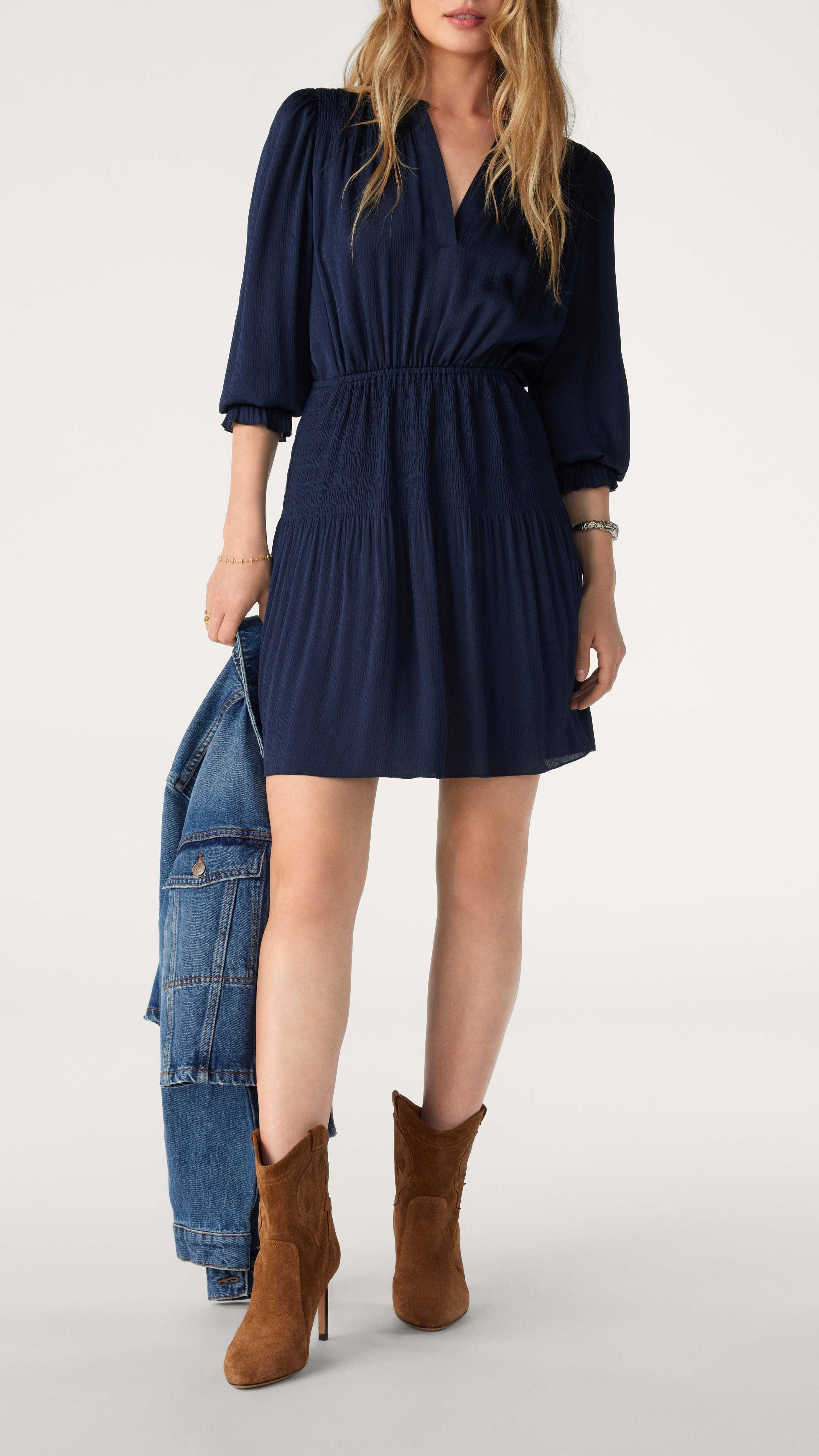 ROBE COURTE PLISSEE BASH KOSEE BLEU NUIT