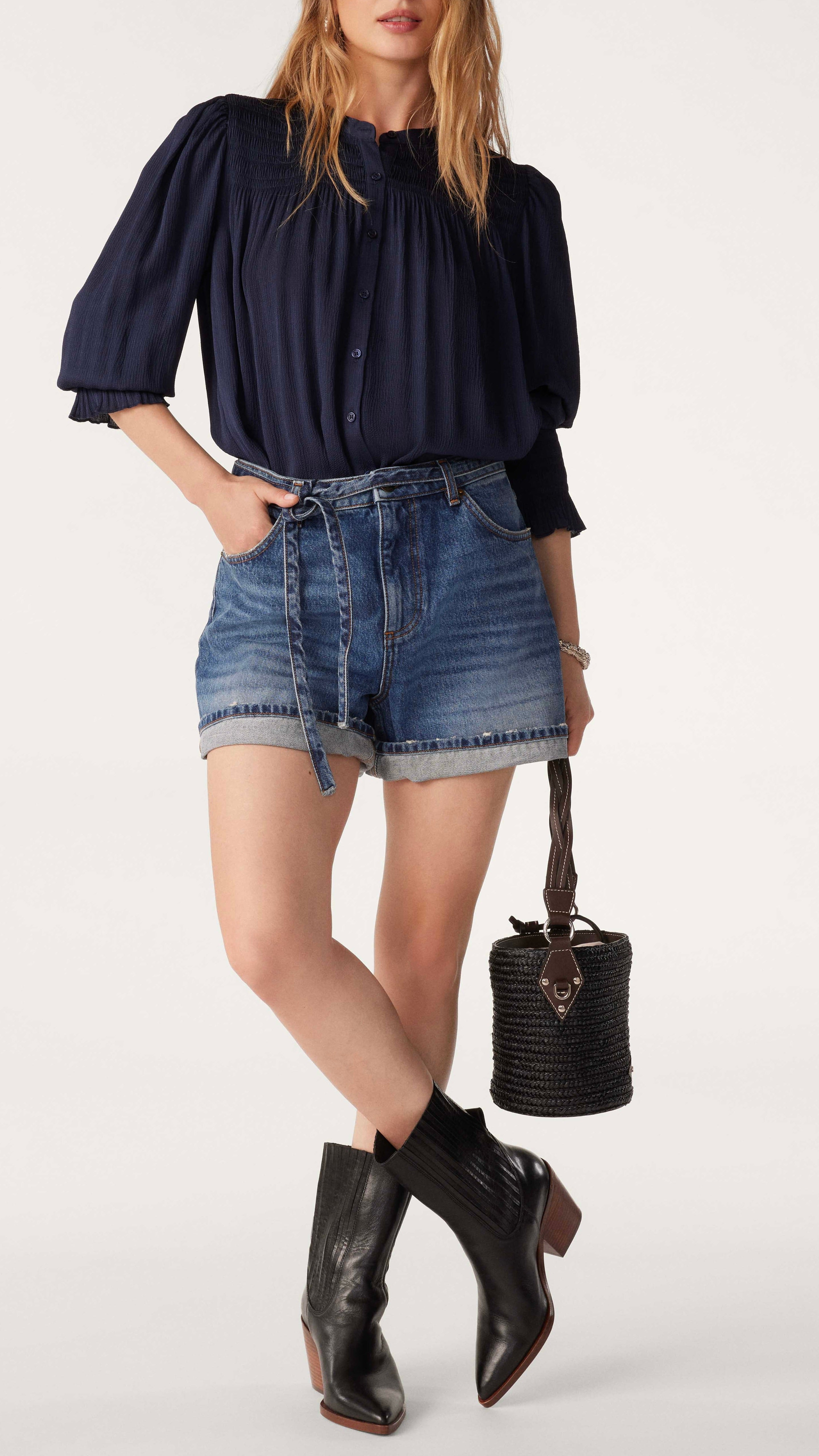 BLOUSE SMOCKES PLISSEE BASH KRIZI BLEU NUIT