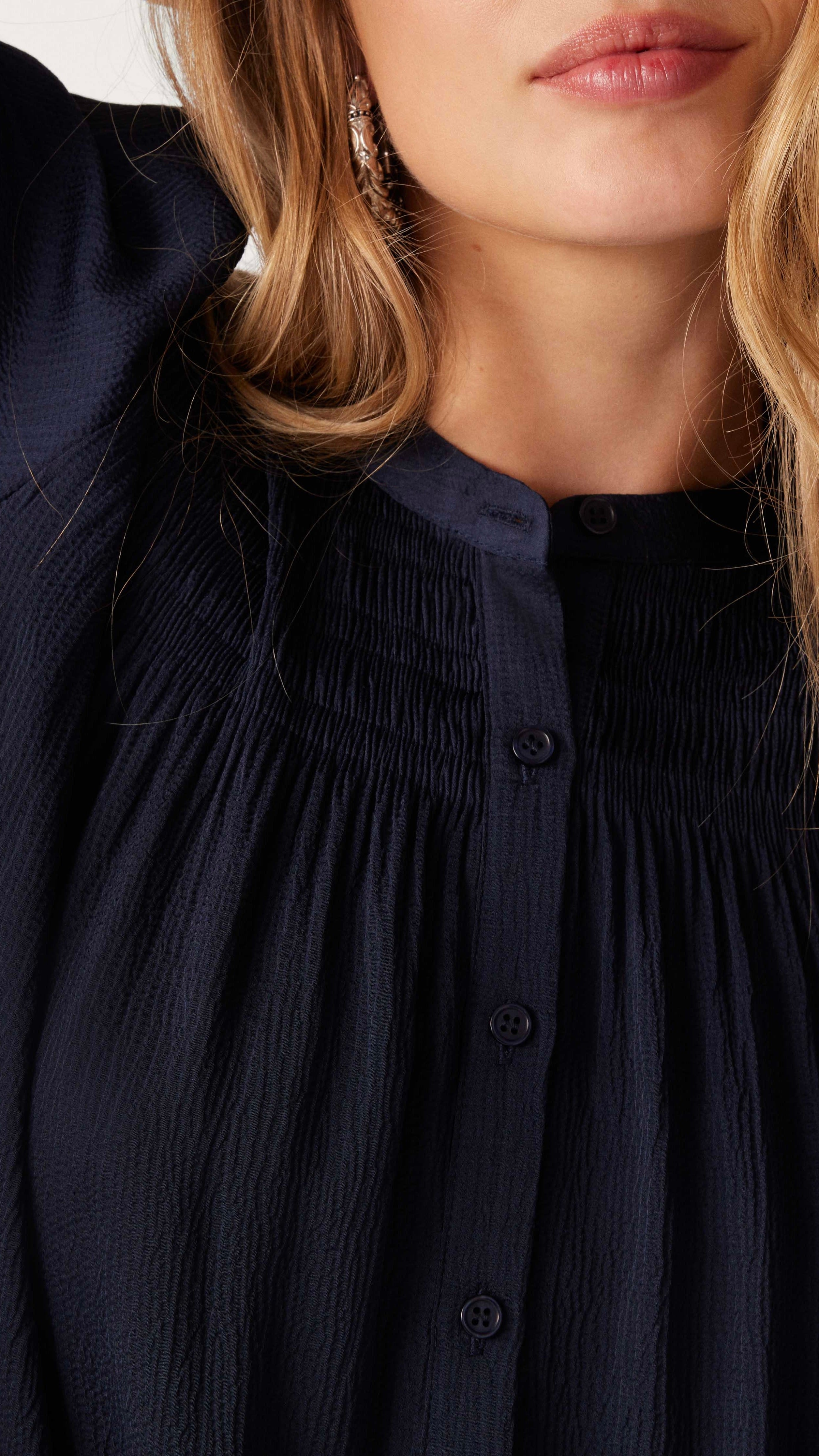 BLOUSE SMOCKES PLISSEE BASH KRIZI BLEU NUIT