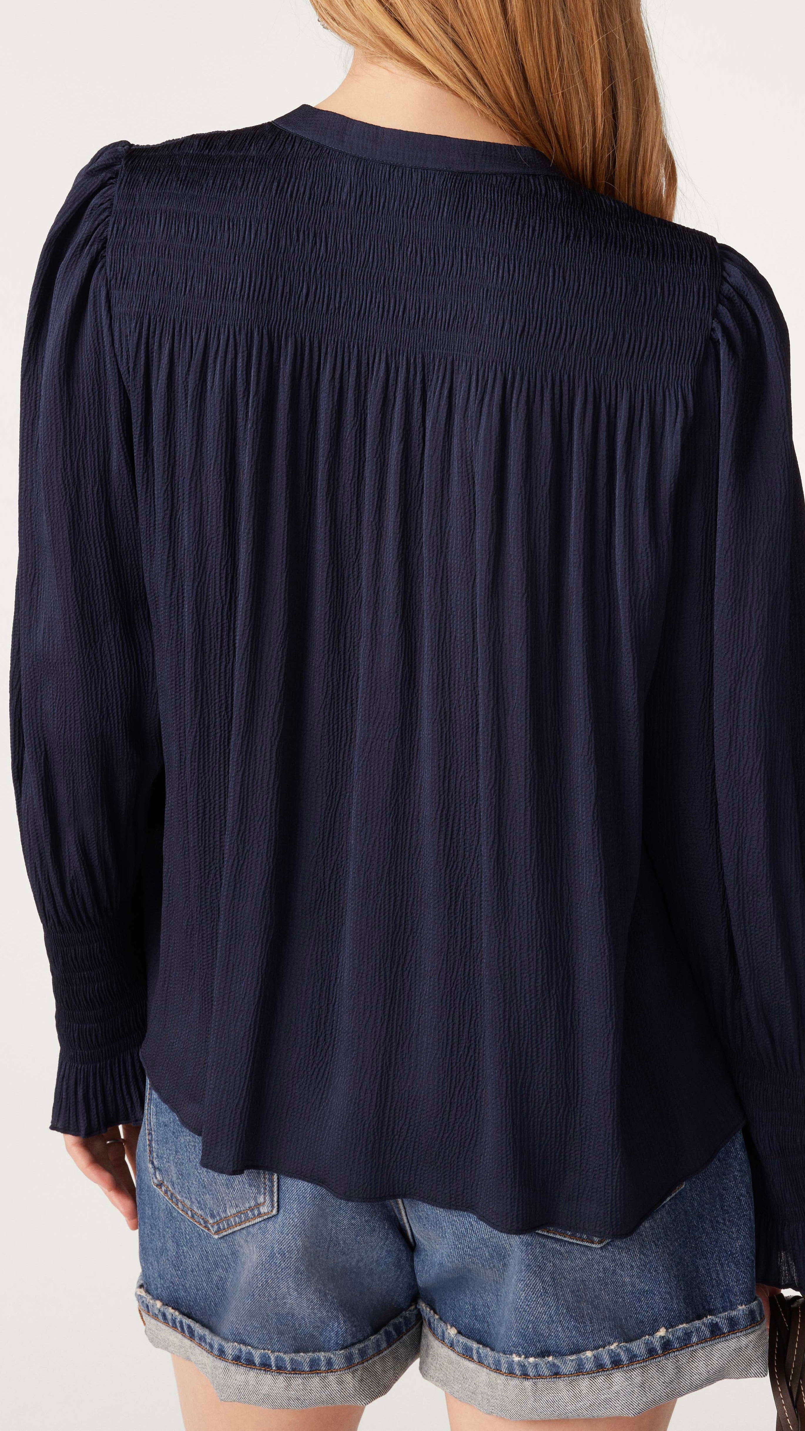 BLOUSE SMOCKES PLISSEE BASH KRIZI BLEU NUIT