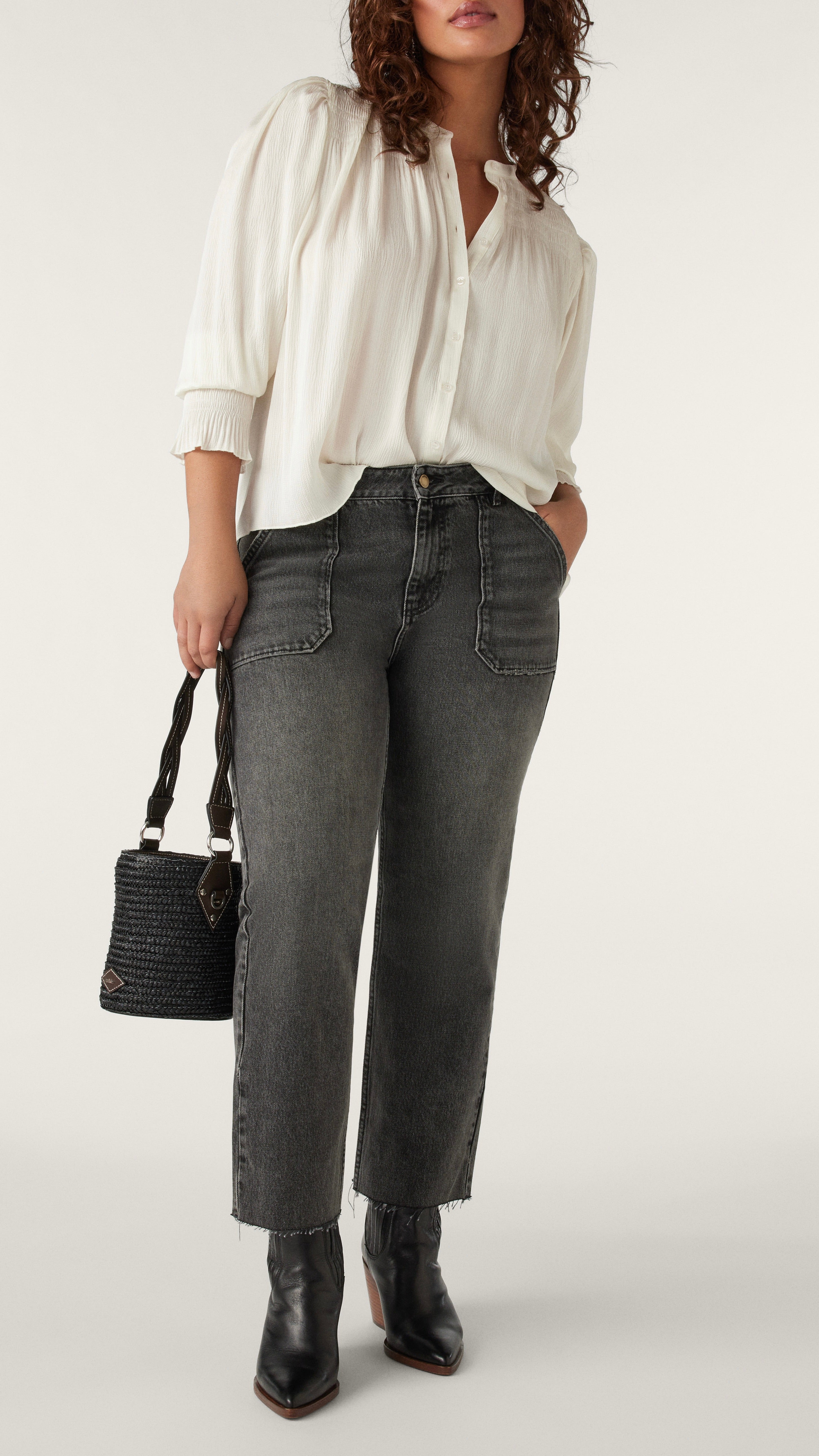 BLOUSE SMOCKES PLISSEE BASH KRIZI ECRU