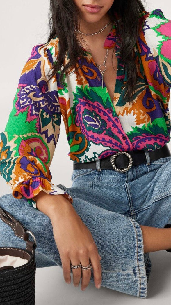 BLOUSE IMPRIMÉE MULTIPLE BASH NATSY VERT