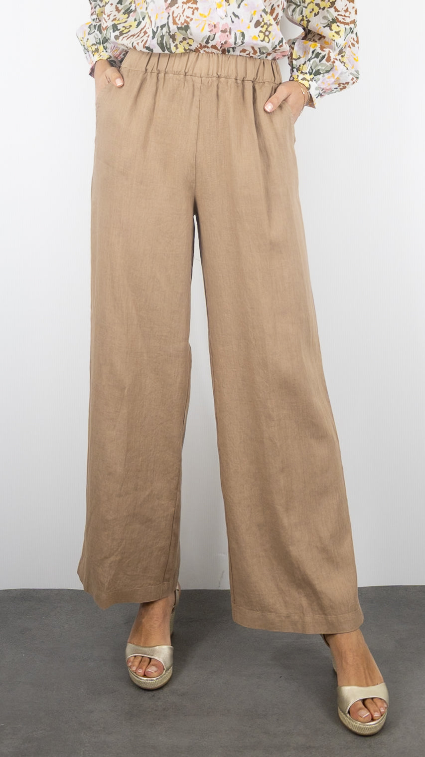 PANTALON large en lin pour femme ROSSO 35 N1774PA/8000#COLOR_743/CAMEL