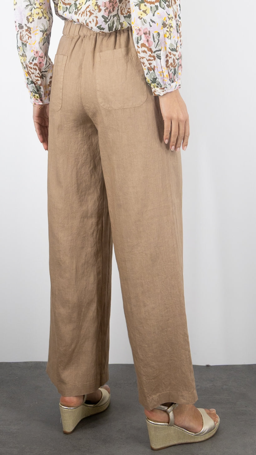 PANTALON large en lin pour femme ROSSO 35 N1774PA/8000#COLOR_743/CAMEL