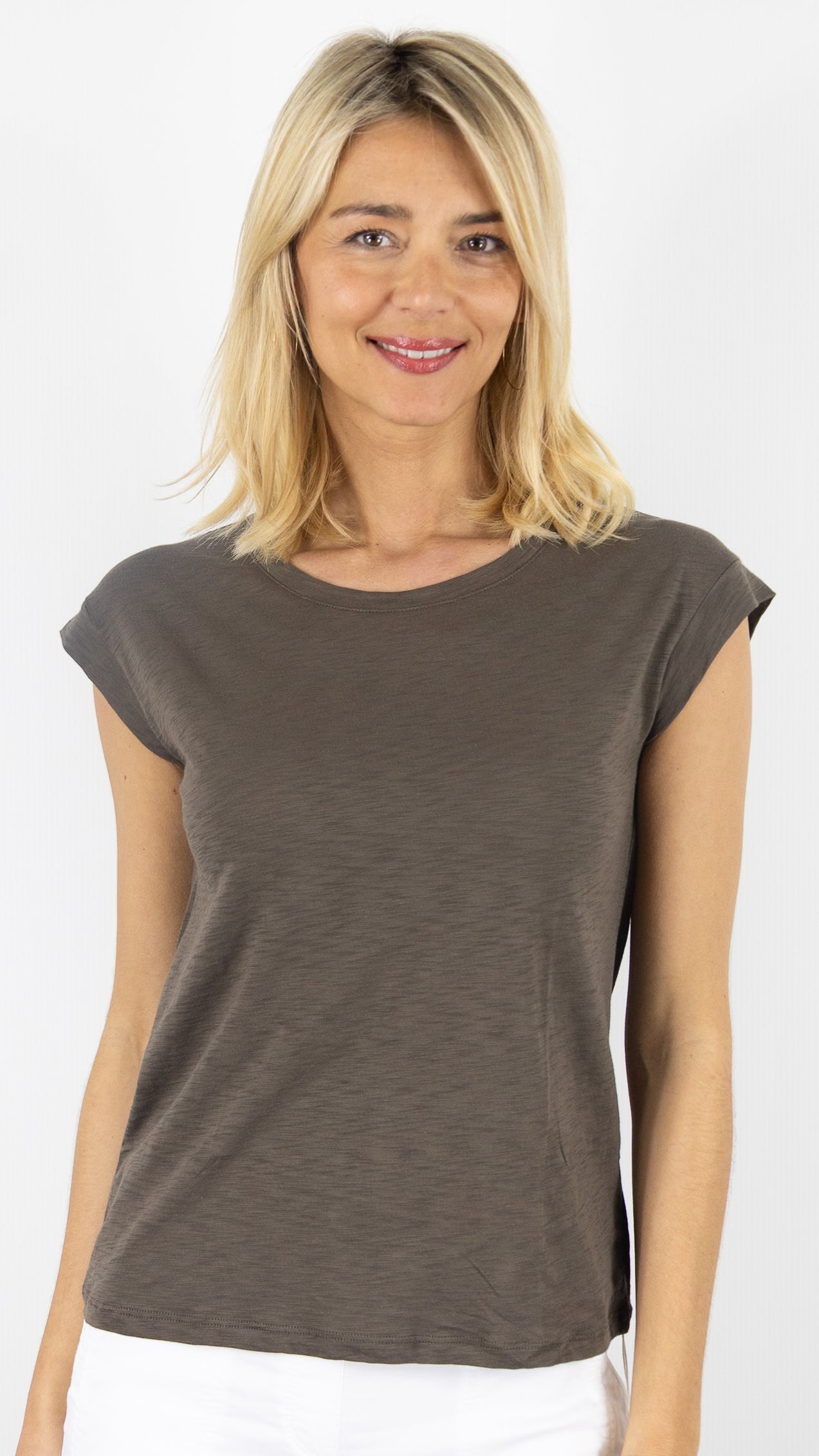 TEE-SHIRT RAS DE COU EN COTON PIMA MANCHES COURTES ANONYM NOELIA#COLOR_MOKA FLAMME