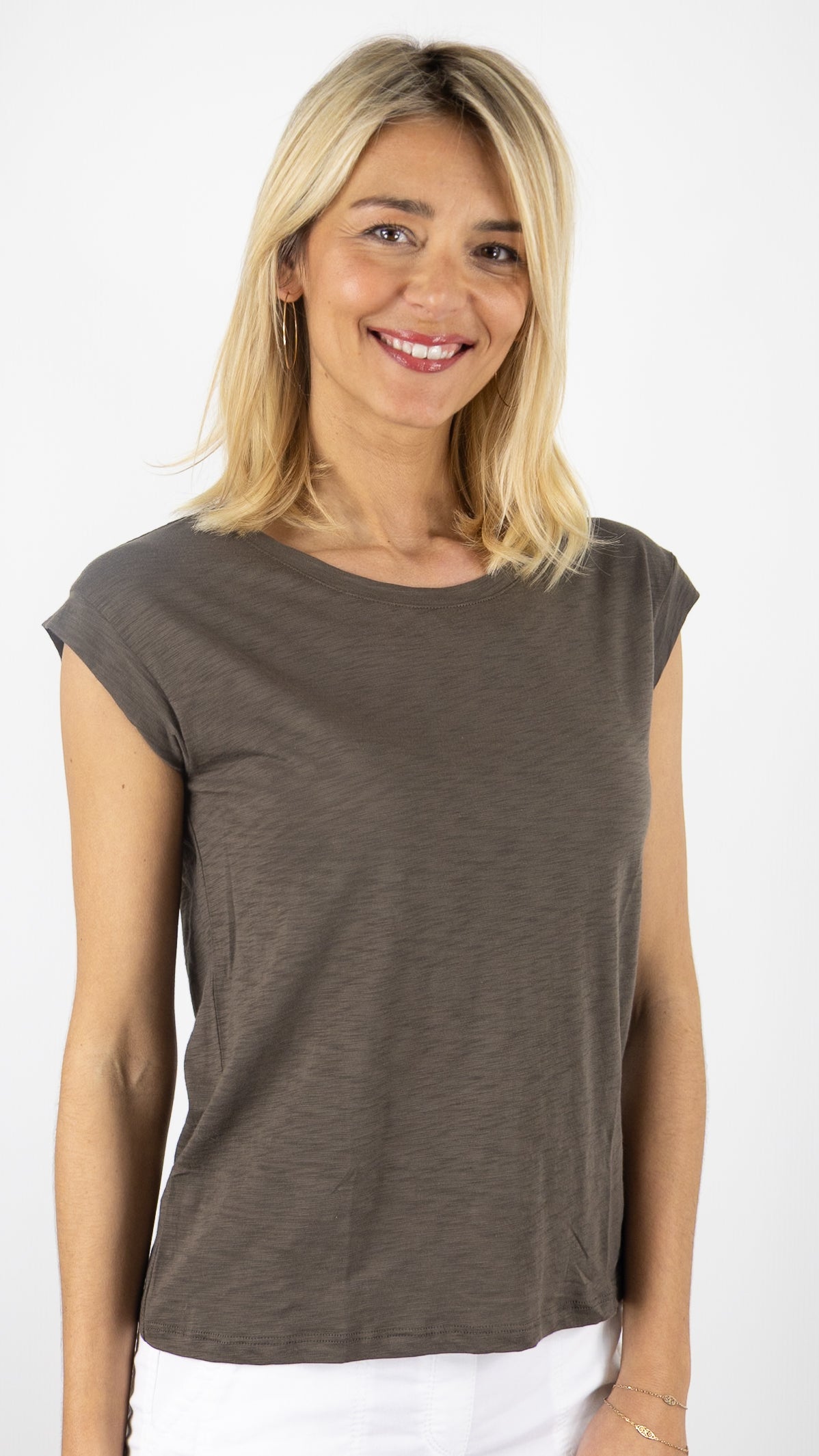 TEE-SHIRT RAS DE COU EN COTON PIMA MANCHES COURTES ANONYM NOELIA#COLOR_MOKA FLAMME