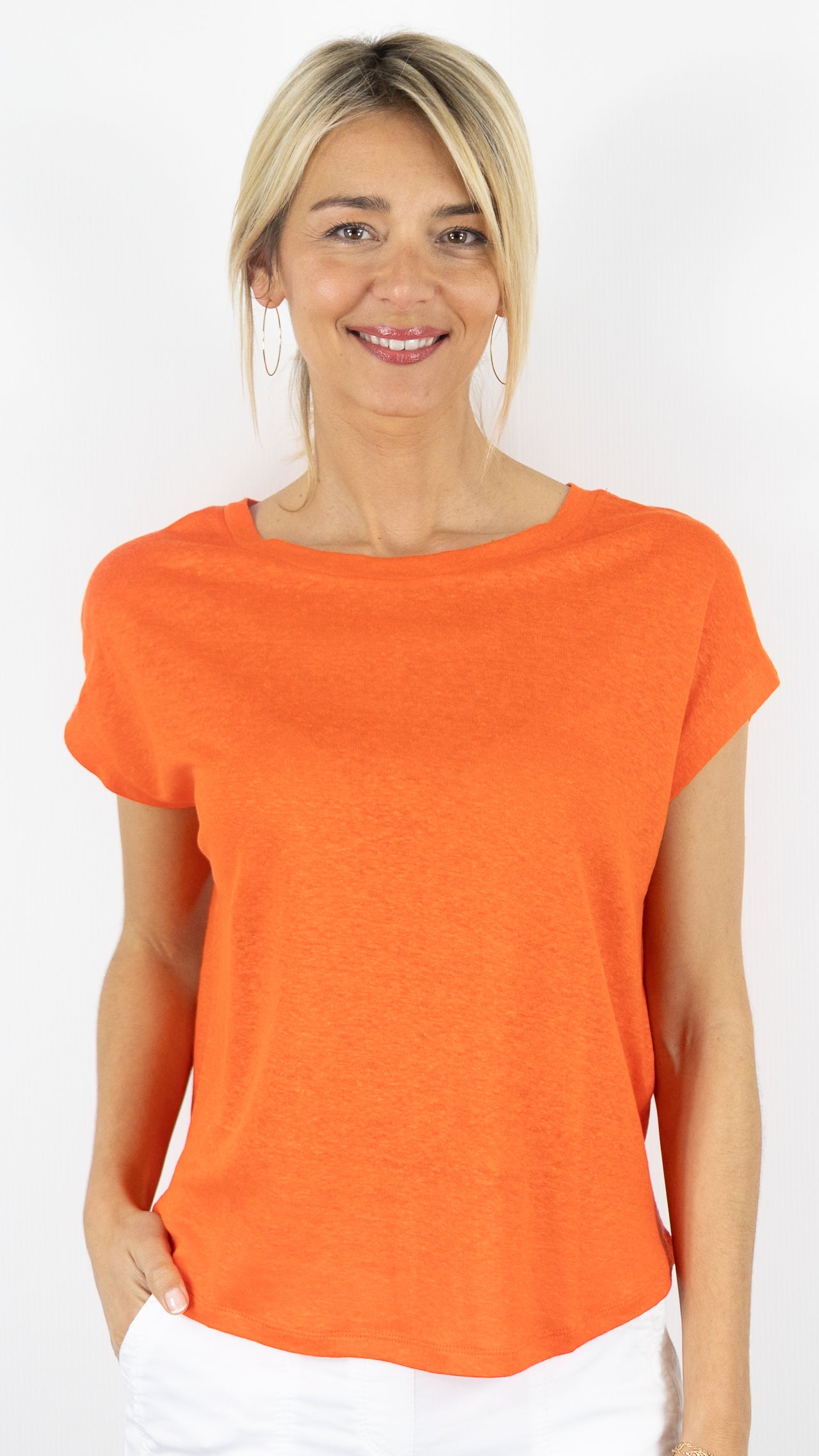 TEE-SHIRT EN LIN COL BATEAU NOT SHY ZOE#COLOR_ORANGE