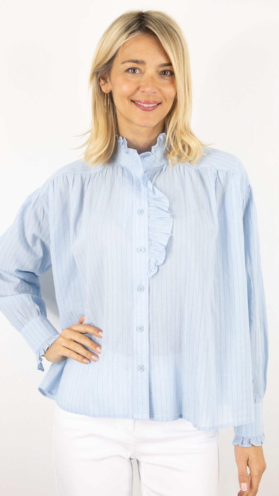 Blouse Vous rayé col vola #COLOR_Bleu
