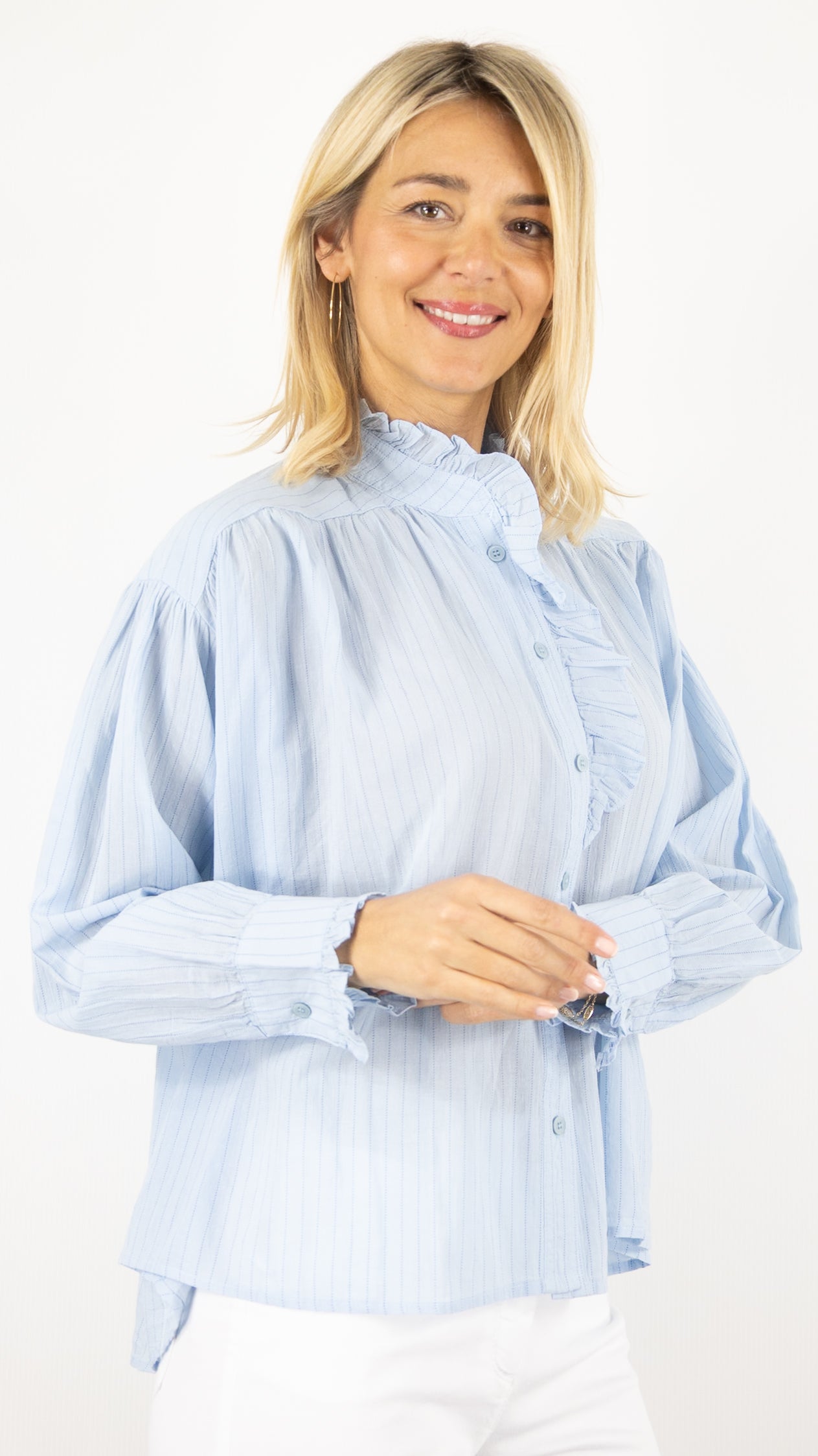 Blouse Vous rayé col vola #COLOR_Bleu