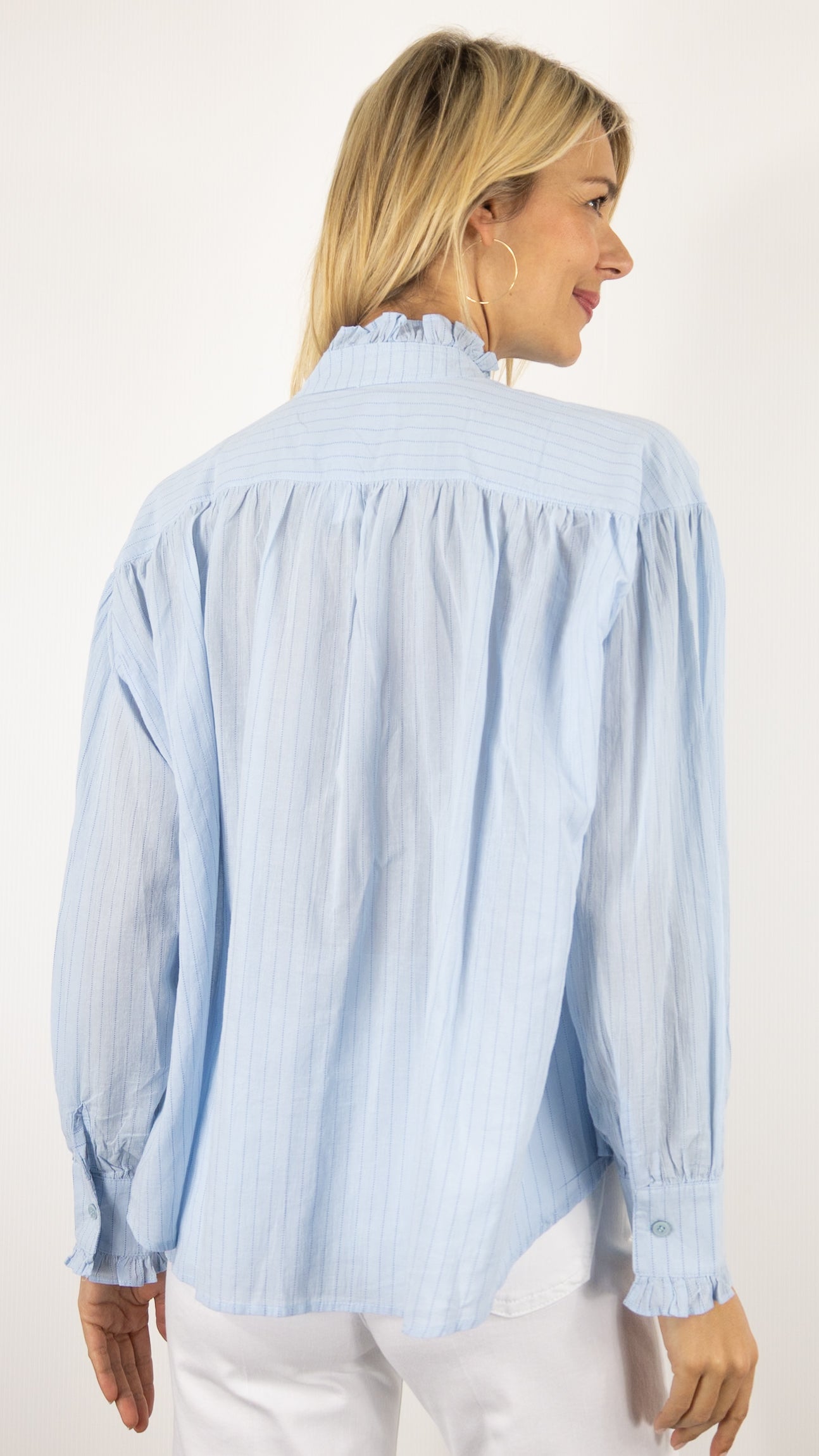 Blouse Vous rayé col vola #COLOR_Bleu