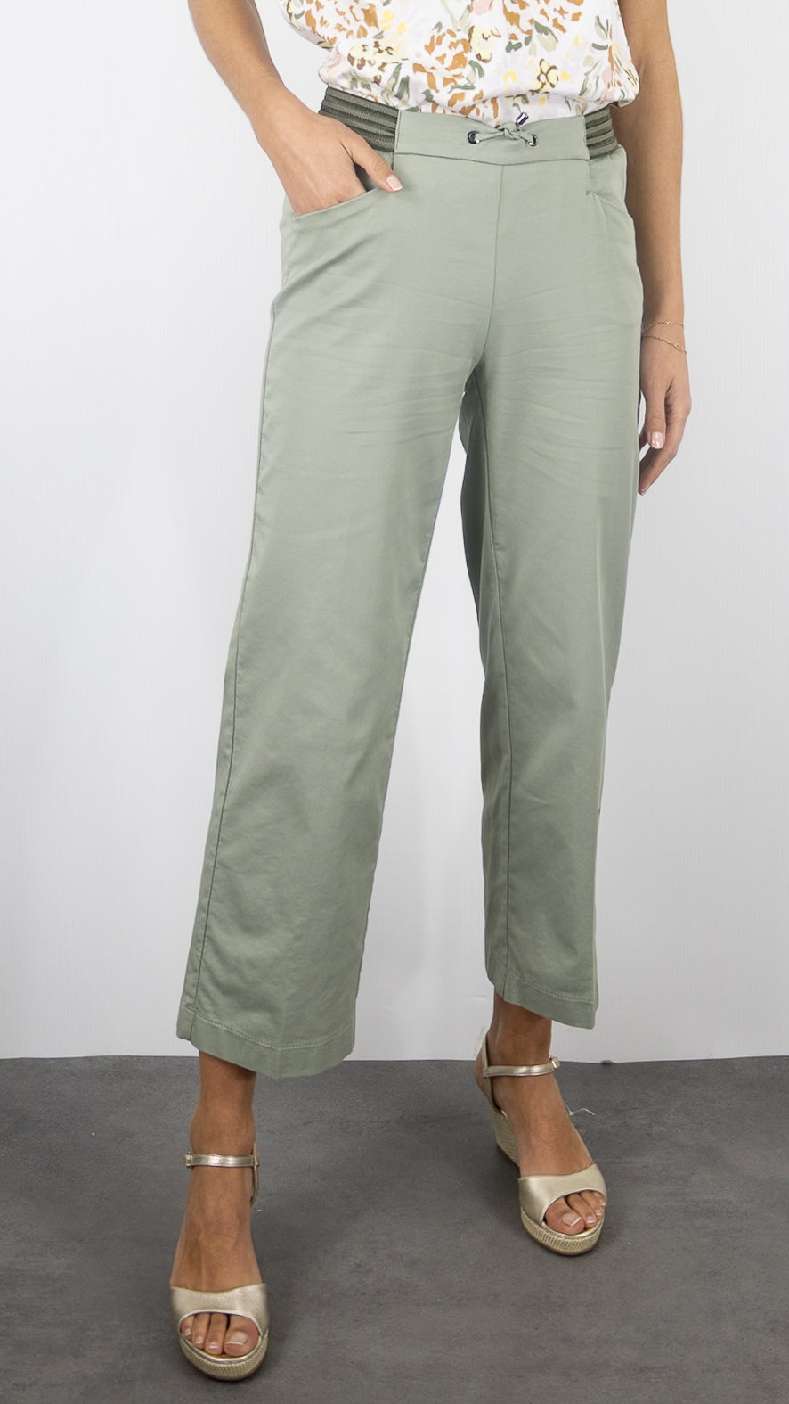PANTALON LARGE 7/8 TAILLE ELASTIQUE FEMME TONI 21-76/1805-15 KAKI