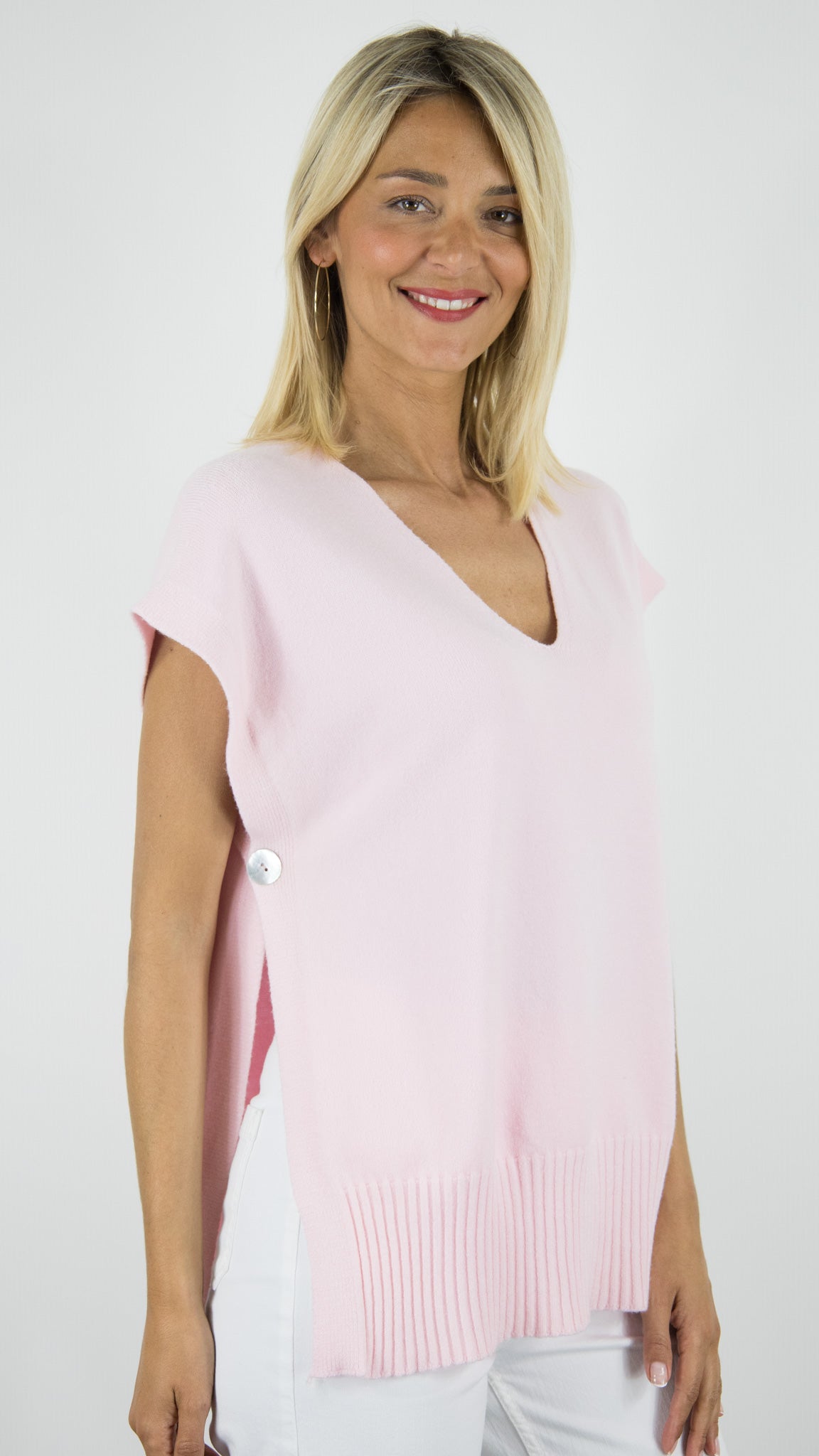 PULL COL V MANCHES COURTES AMPLE FEMME WHY NOT 2121#COLOR_ROSE