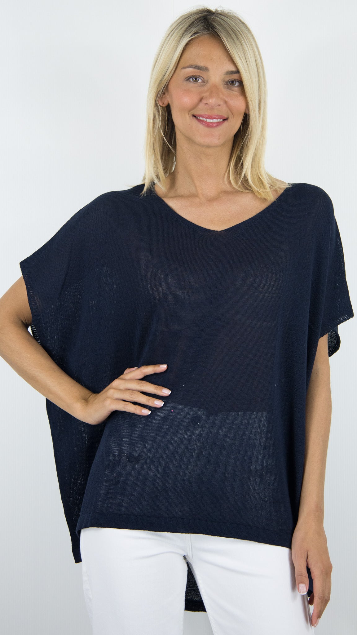 TEE COL V AMPLE SANS MANCHES POUR FEMME SHIRT NAIS 21468#COLOR_MARINE