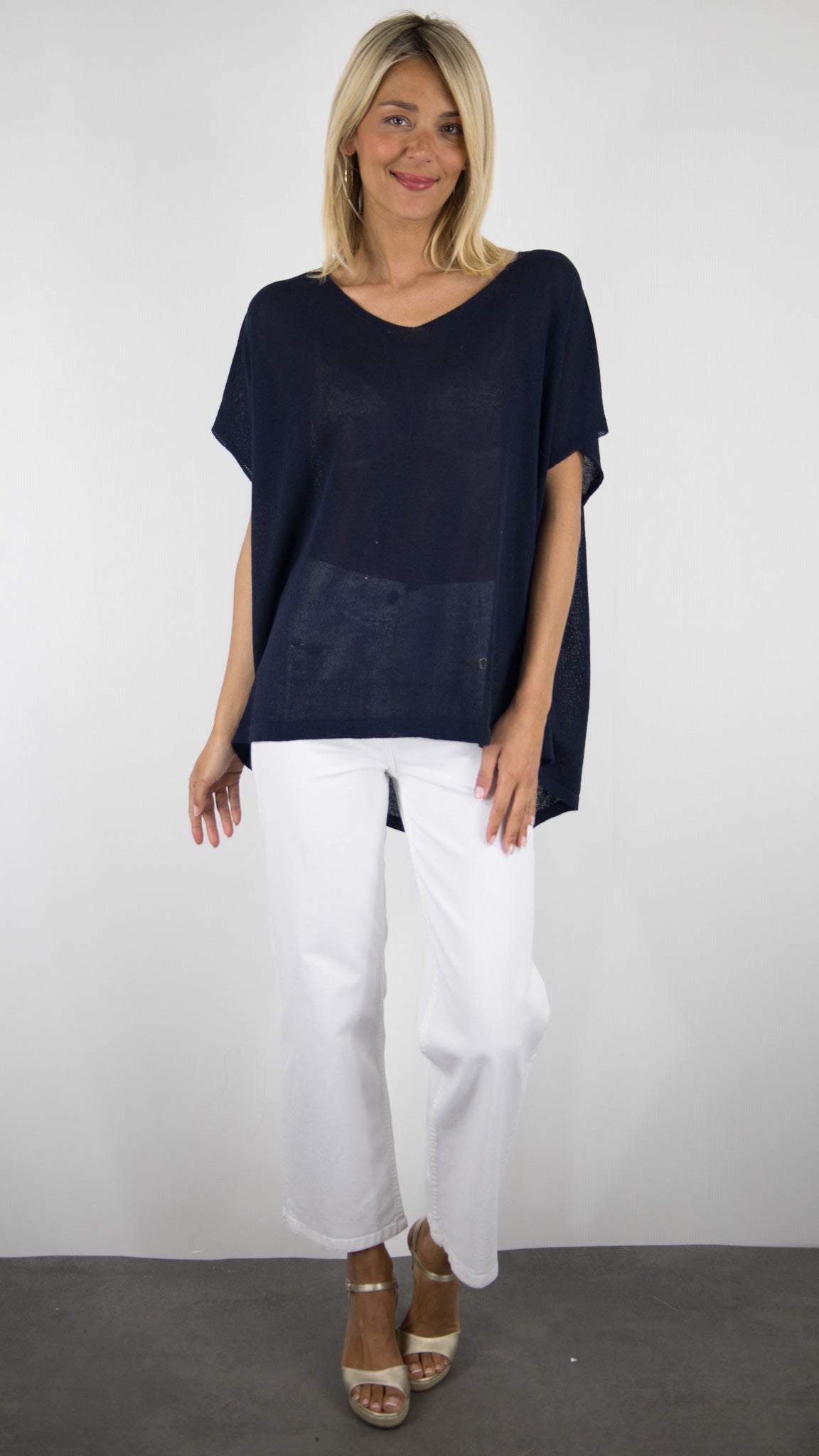 TEE COL V AMPLE SANS MANCHES POUR FEMME SHIRT NAIS 21468#COLOR_MARINE