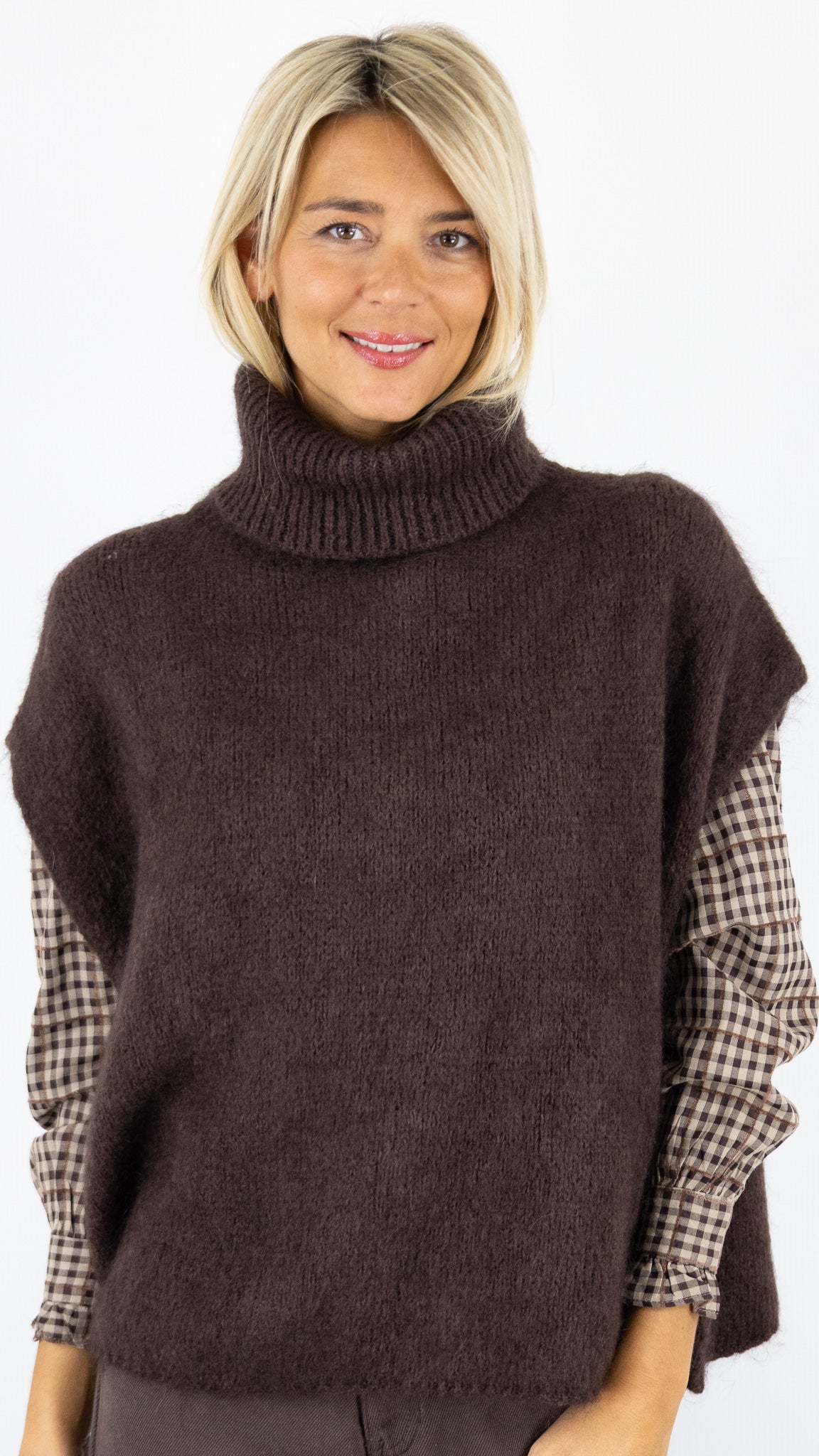 PULL COL ROULE SANS MANCHES 2378 ANDROMEDE CHOCO
