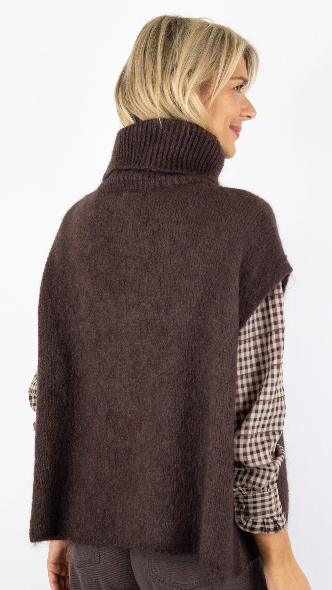 PULL COL ROULE SANS MANCHES 2378 ANDROMEDE CHOCO