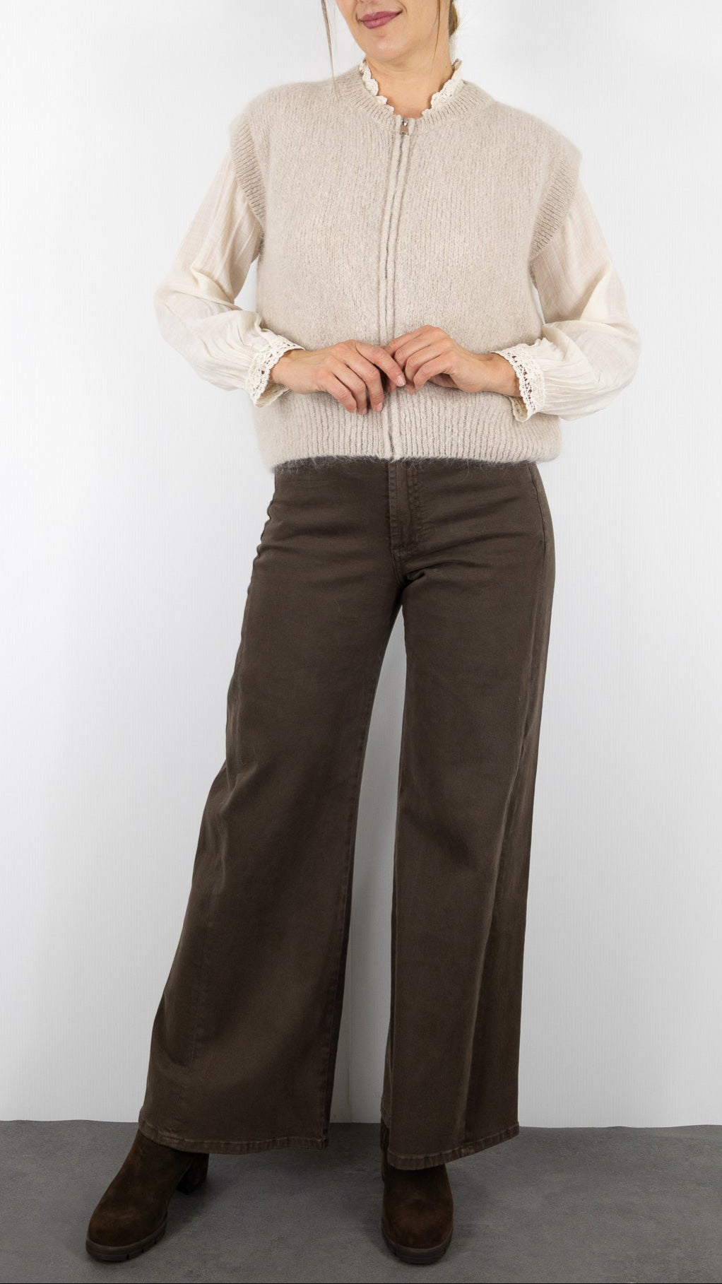 CARDIGAN ZIPPE EN MOHAIR NAIS 24144#COLOR_BEIGE