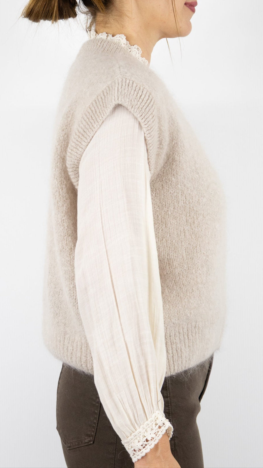 CARDIGAN ZIPPE EN MOHAIR NAIS 24144#COLOR_BEIGE