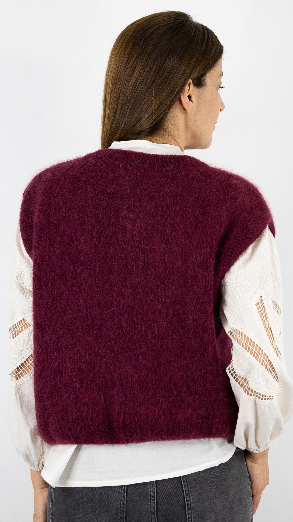 CARDIGAN ZIPPE EN MOHAIR NAIS 24144#COLOR_BORDEAUX