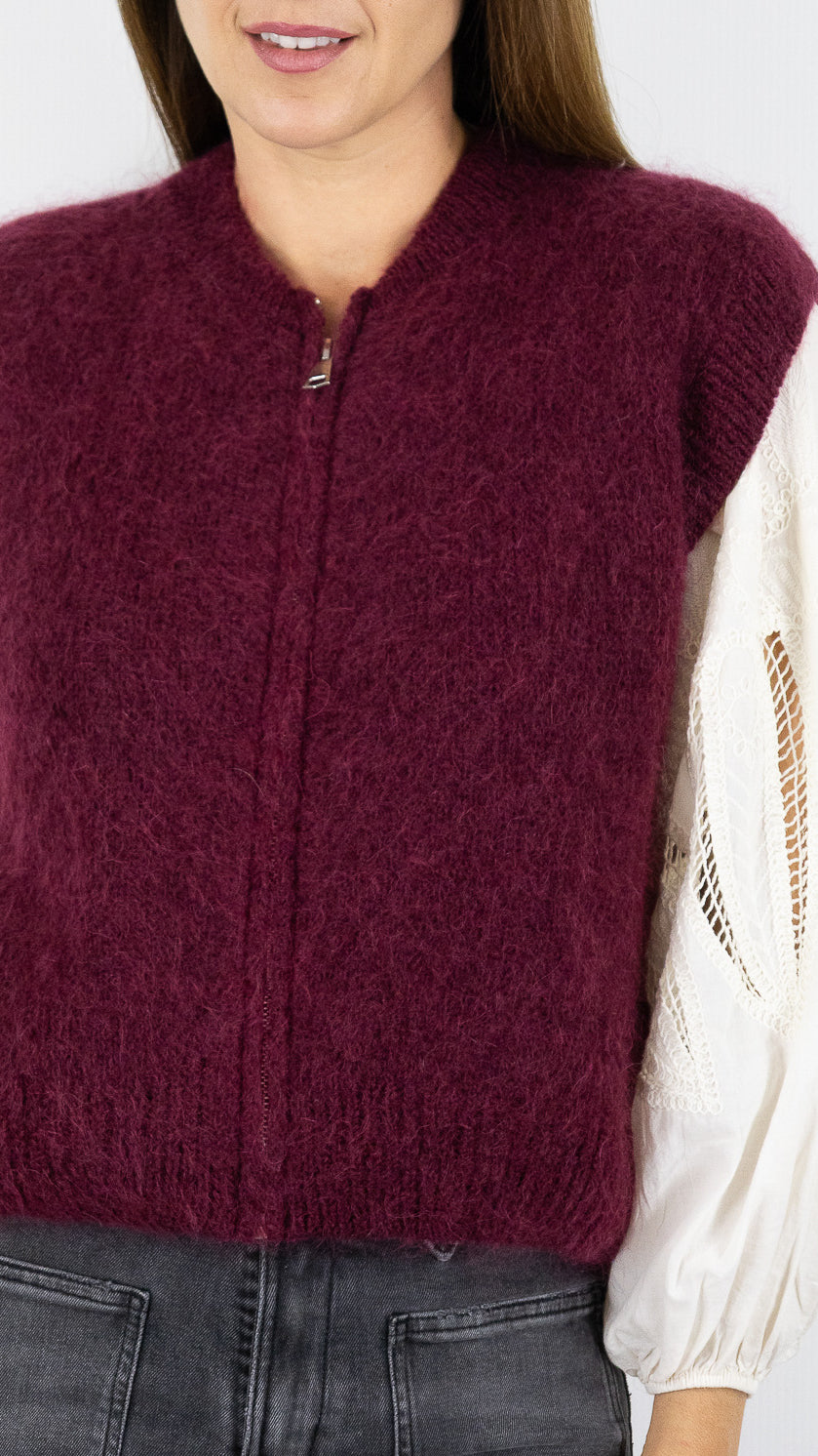 CARDIGAN ZIPPE EN MOHAIR NAIS 24144#COLOR_BORDEAUX
