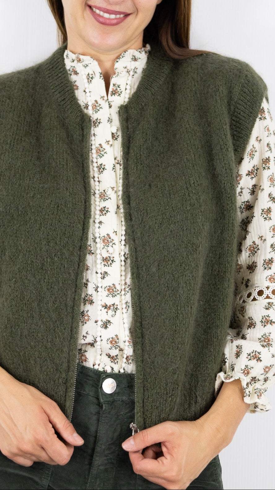 CARDIGAN ZIPPE EN MOHAIR NAIS 24144#COLOR_KAKI