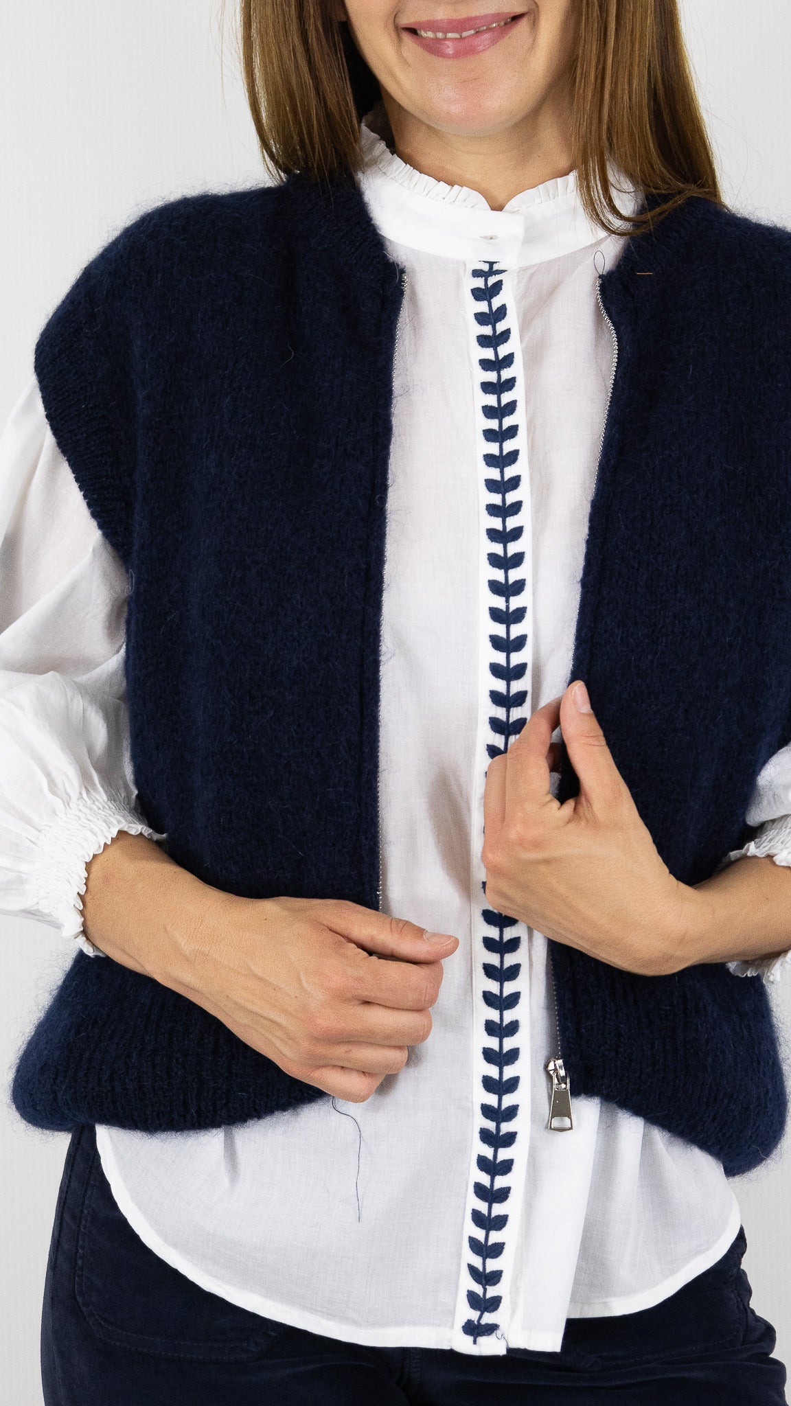 CARDIGAN ZIPPE EN MOHAIR NAIS 24144#COLOR_MARINE