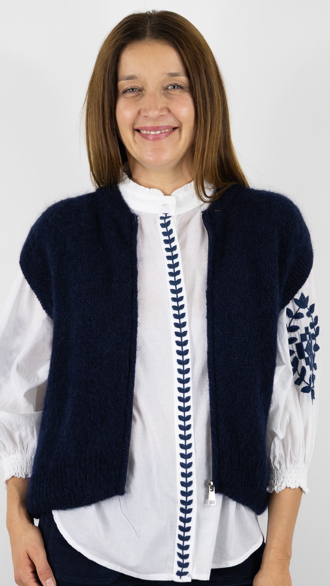CARDIGAN ZIPPE EN MOHAIR NAIS 24144#COLOR_MARINE