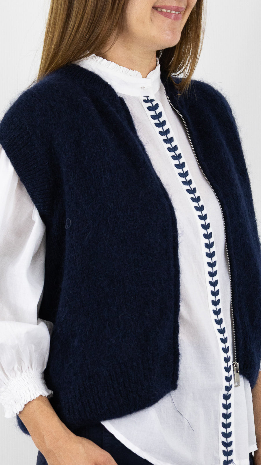 CARDIGAN ZIPPE EN MOHAIR NAIS 24144#COLOR_MARINE
