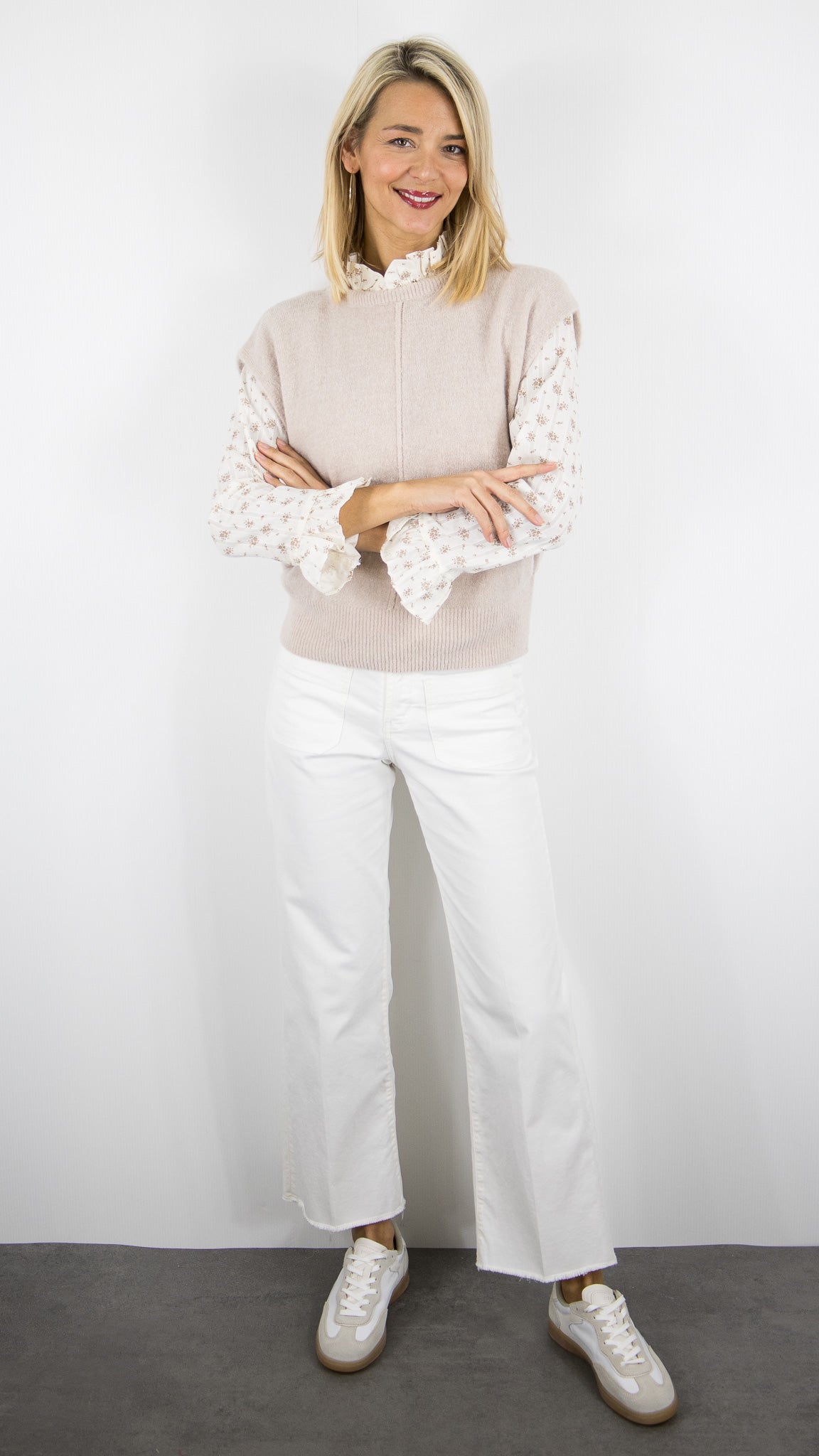 PULL SANS MANCHES COUTURES APPARENTES POUR FEMME STUDIO PARISIEN 24203#COLOR_BEIGE