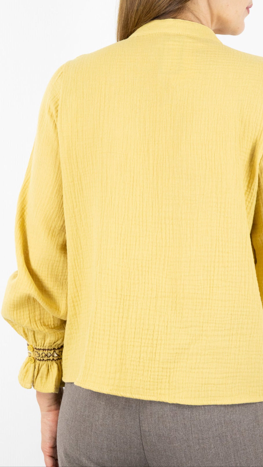 CHEMISE BRODEE EN GAZE DE COTON OCRE LILI ET LALA 24266#COLOR_OCRE