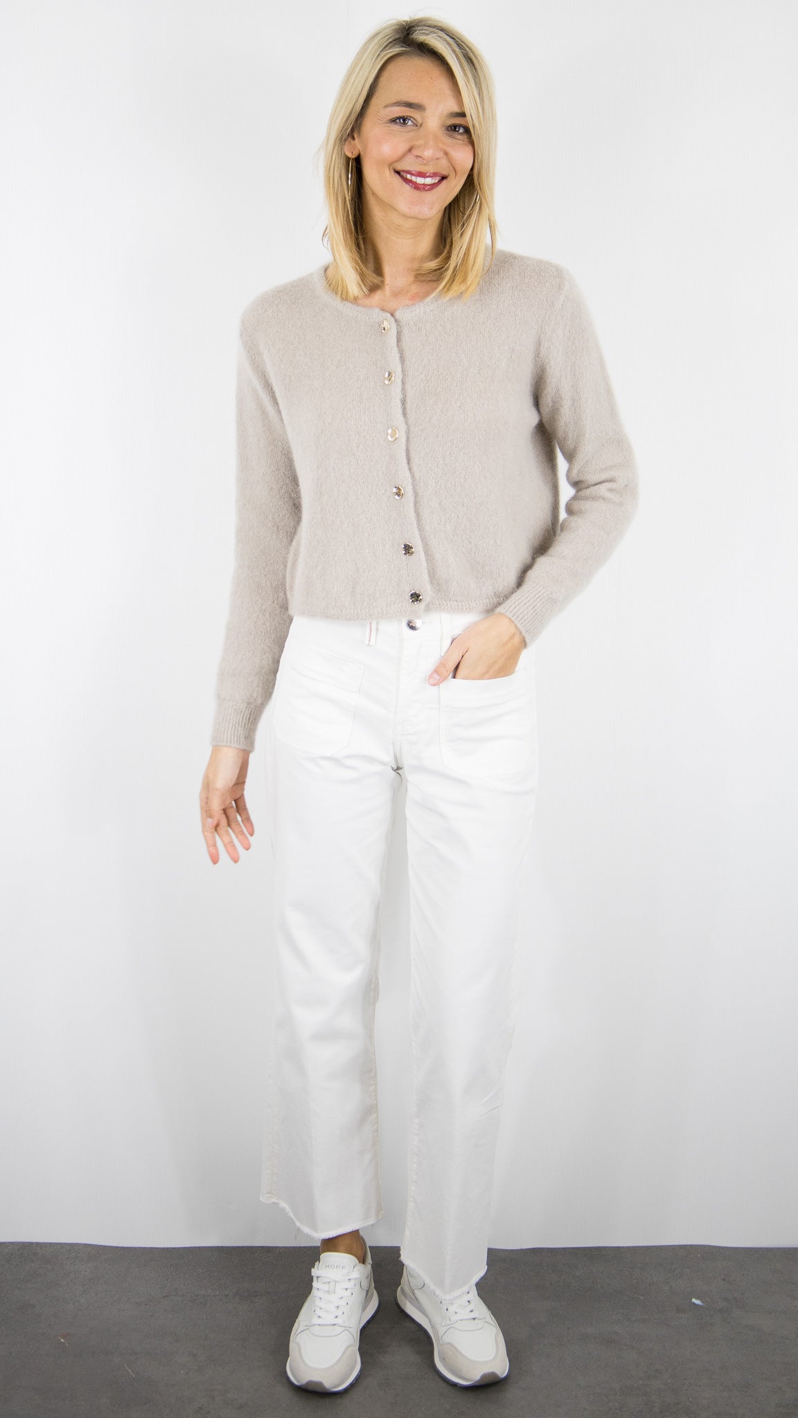 CARDIGAN COURT EN KID MOHAIR POUR FEMME ANDROMEDE 24288#COLOR_BEIGE