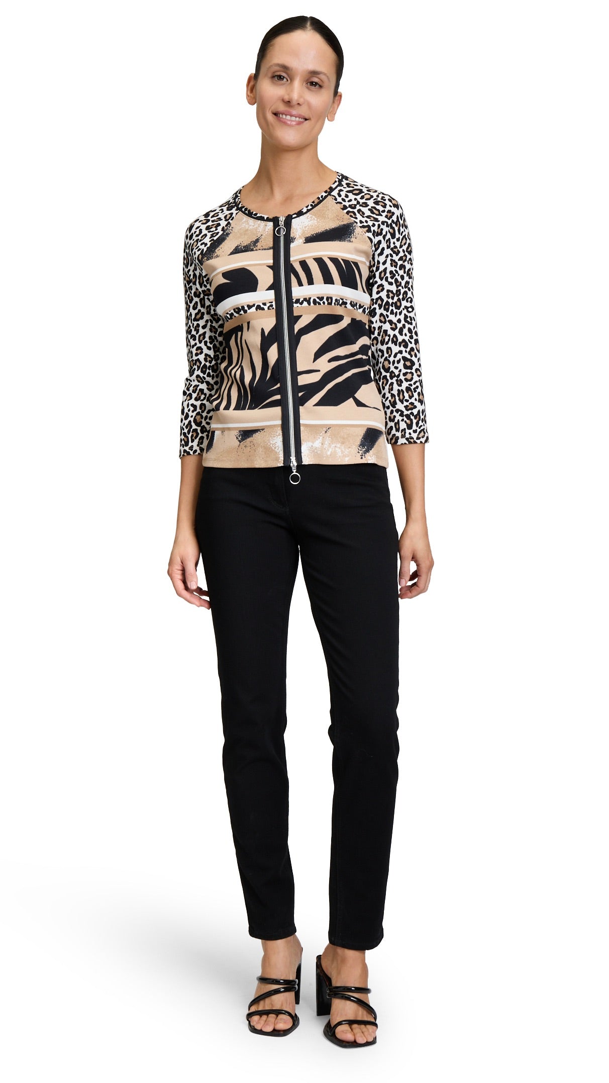 GILET ZIPPE LEOPARD CAMEL NOIR BEIGE BETTY BARCLAY 2436/2075