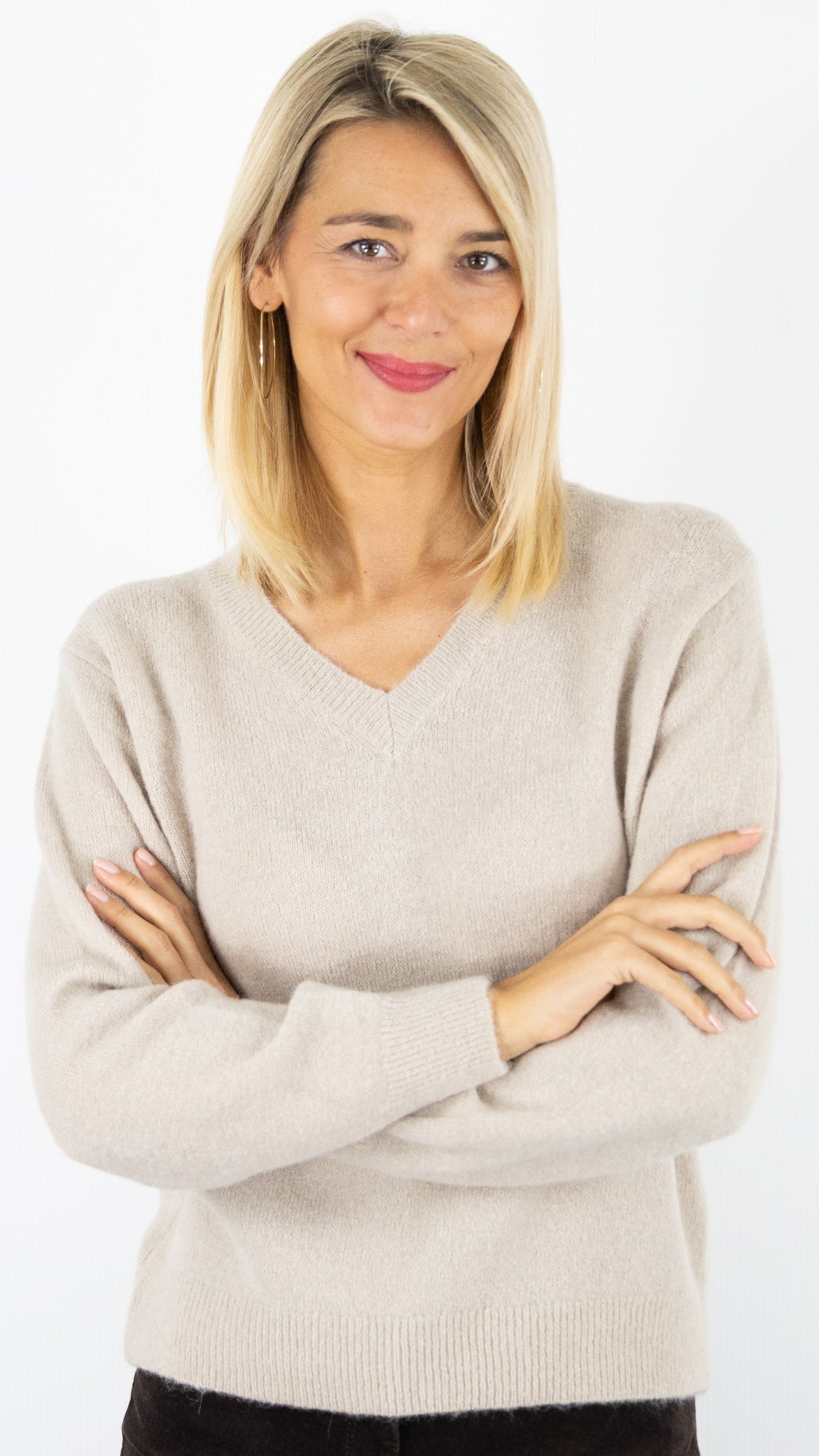 PULL DROIT EN BABY ALPAGA BEIGE POUR FEMME STUDIO PARISIEN 24613