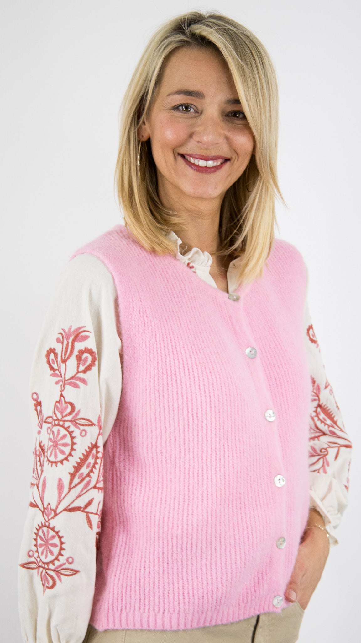 GILET V SANS MANCHES POUR FEMME ANDROMEDE 24699#COLOR_ROSE BABY