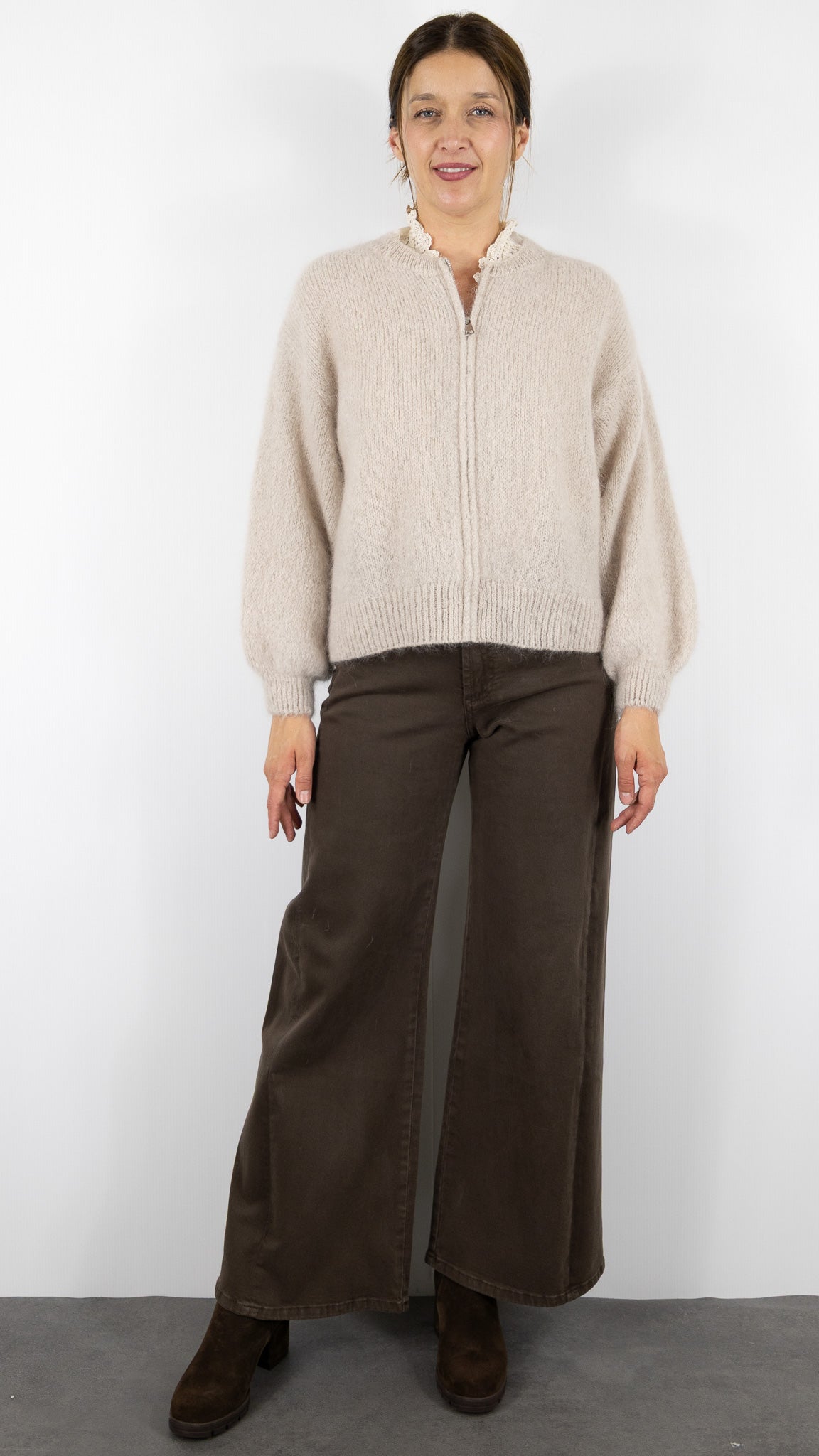 CARDIGAN ZIPPE FEMME NAIS 25060#COLOR_BEIGE