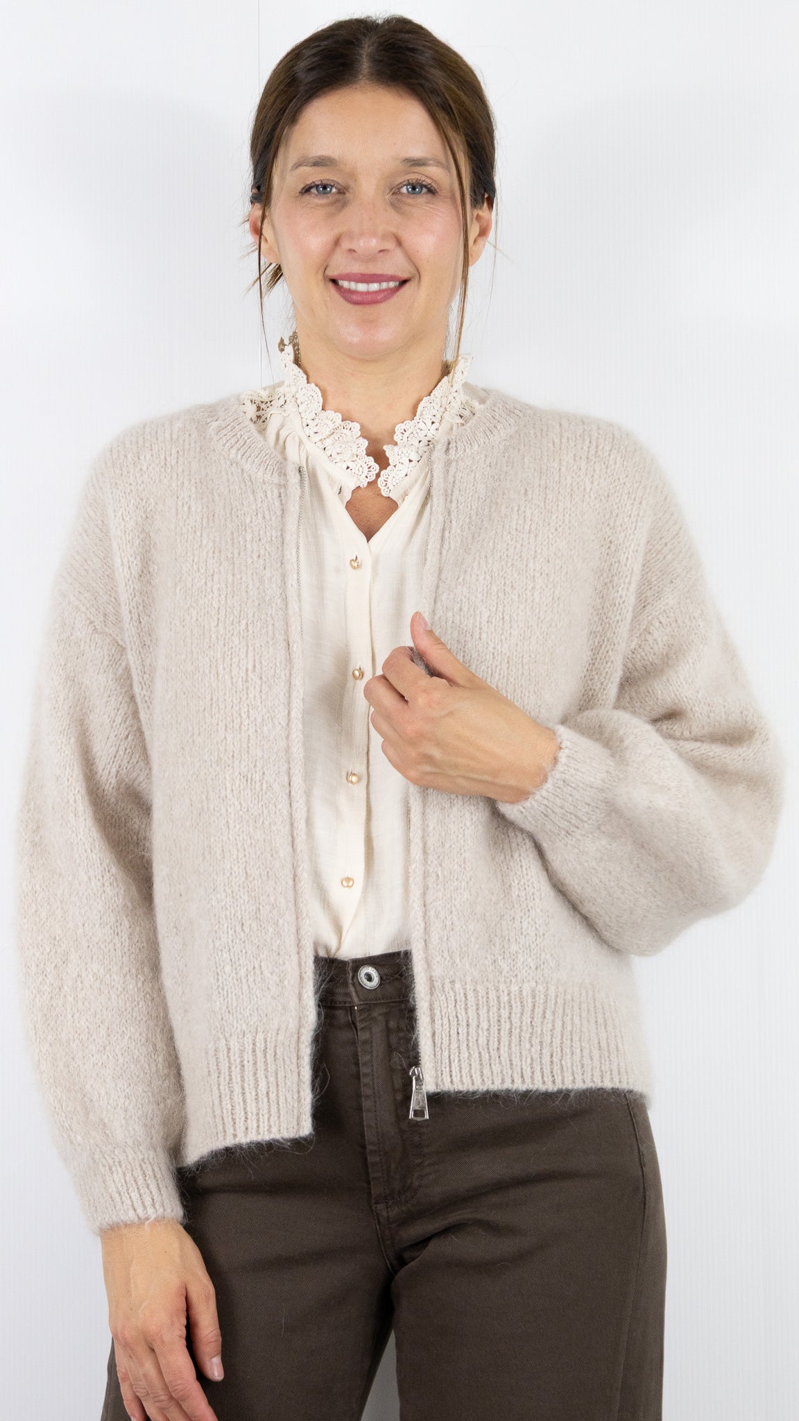 CARDIGAN ZIPPE FEMME NAIS 25060#COLOR_BEIGE