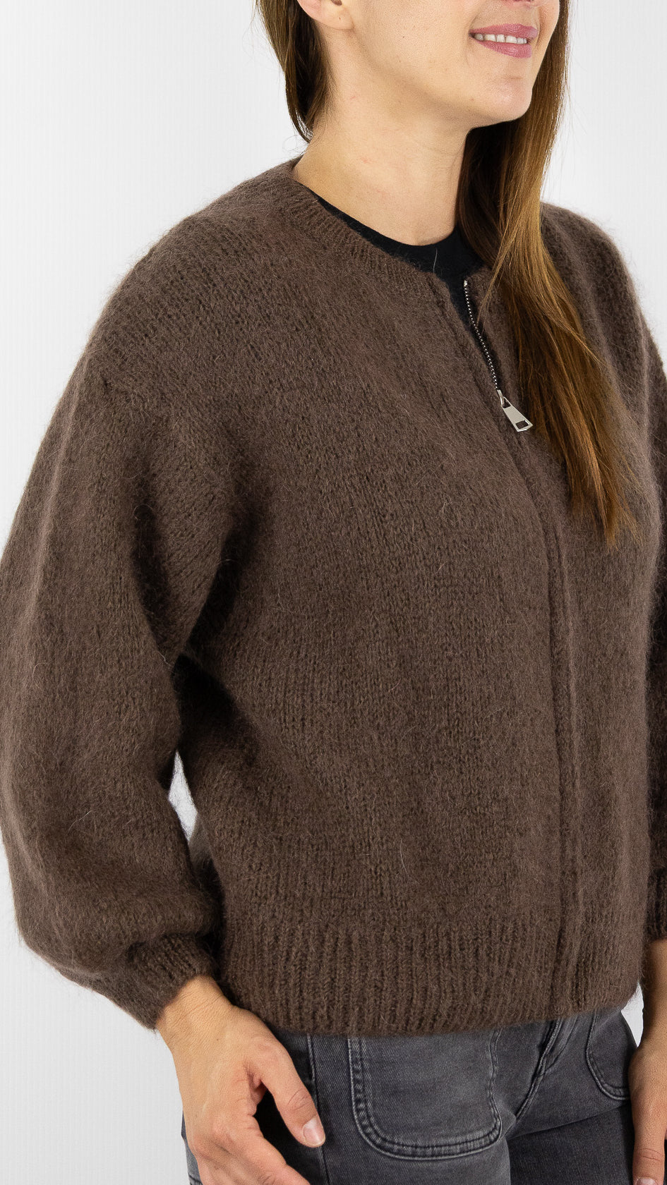 CARDIGAN ZIPPE FEMME NAIS 25060#COLOR_CHOCO