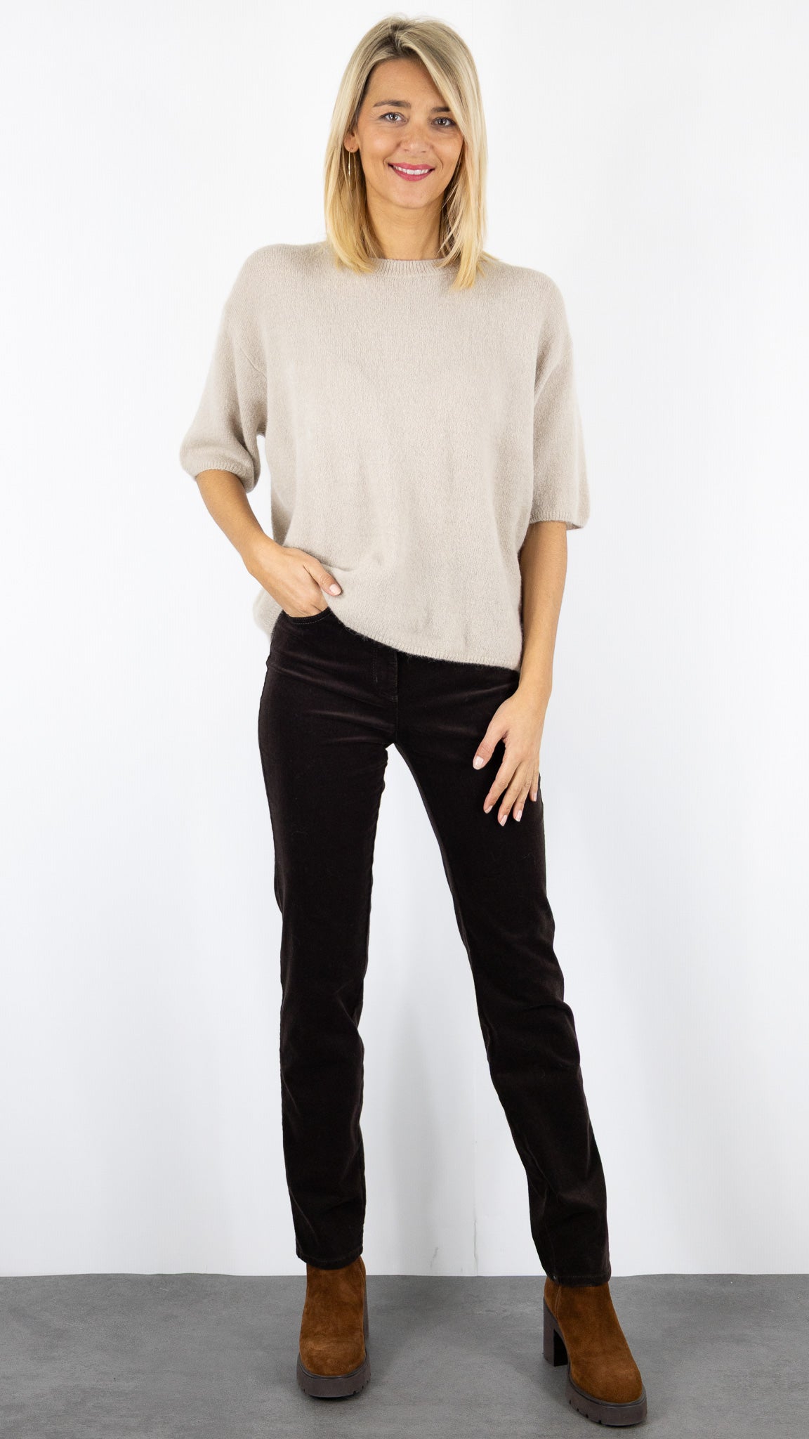 PULL COL ROND MANCHES COURTES STUDIO PARISIEN 25061#COLOR_BEIGE